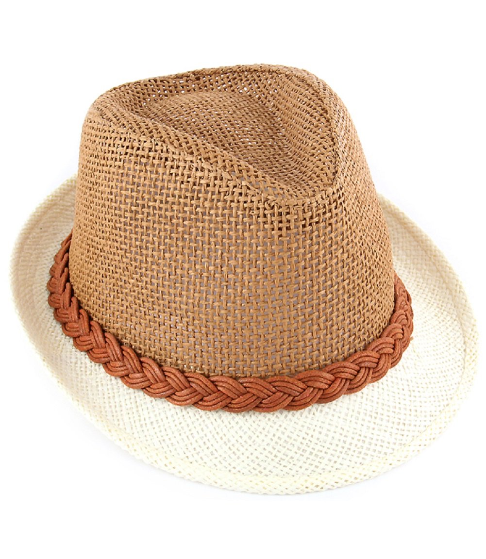2Chique Boutique Women's Two Tone Basket Weave Pattern Hat Brown