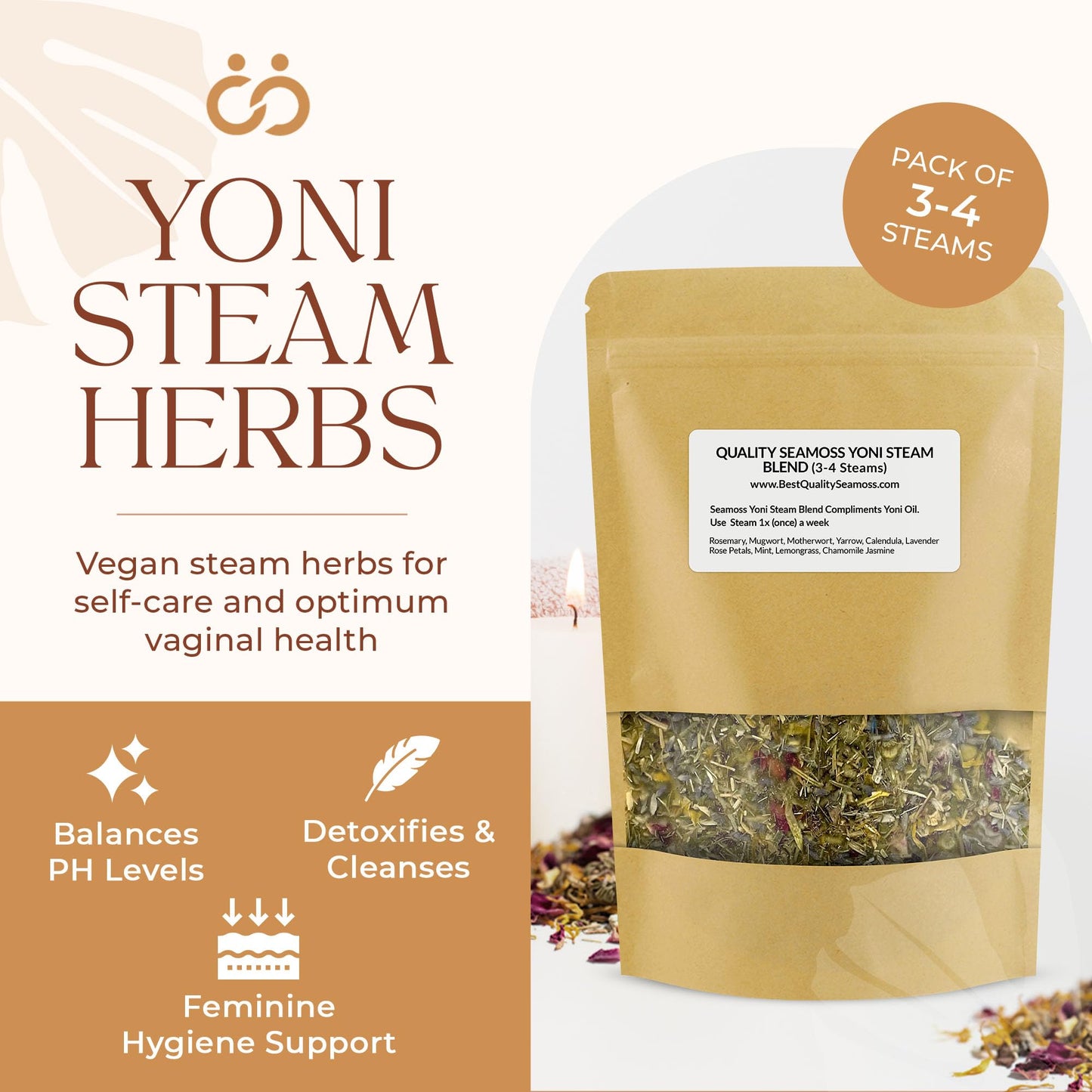 Sitz Bath Yoni Steam Herbs Relaxing Facial SelfCare, Ph Balance Complements Yoni Bowl and Yoni Oil, Yoni Herbs Pack for 3-4 Sessions, Yoni Detox and Cleanse 2 Ounces (2 oz Yoni Steam Herbs)