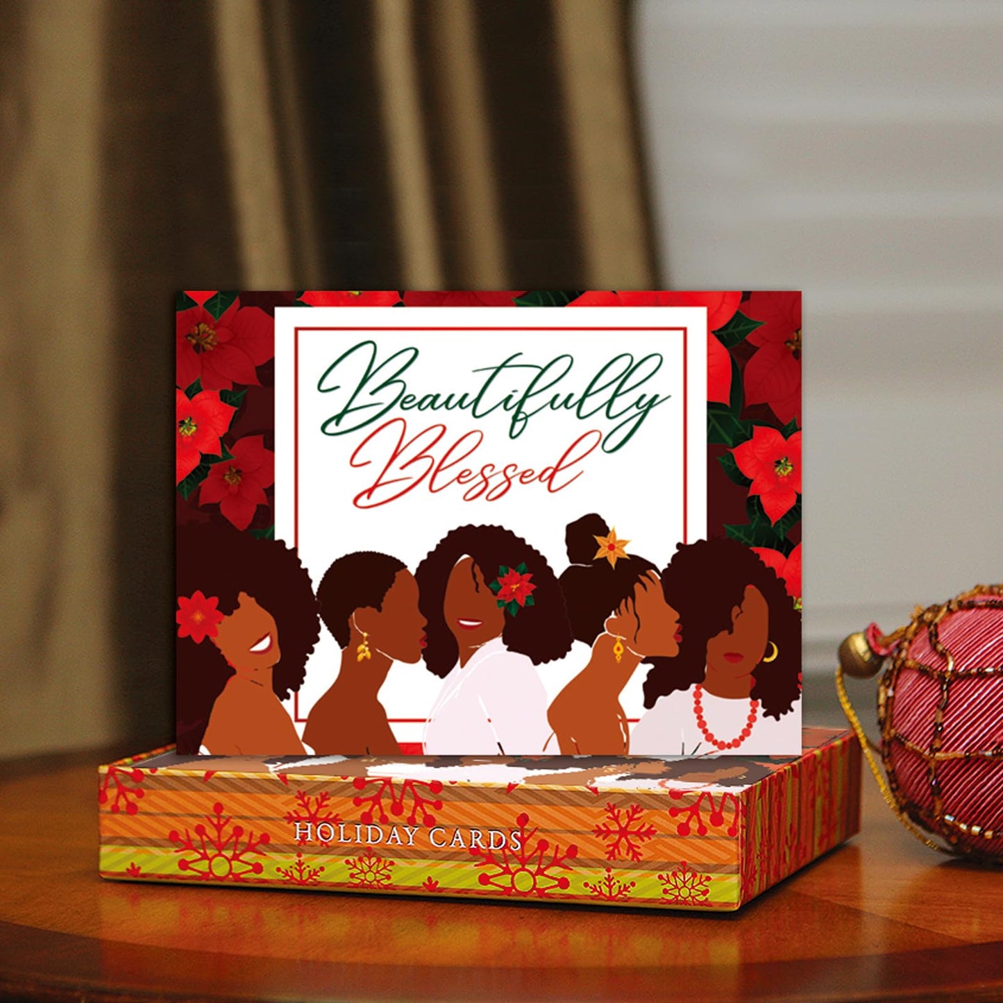 Shades of Color Beautifully Blessed African American Christmas Cards 5 x 6.75 inches, 15 Cards and Envelopes (X23-177)
