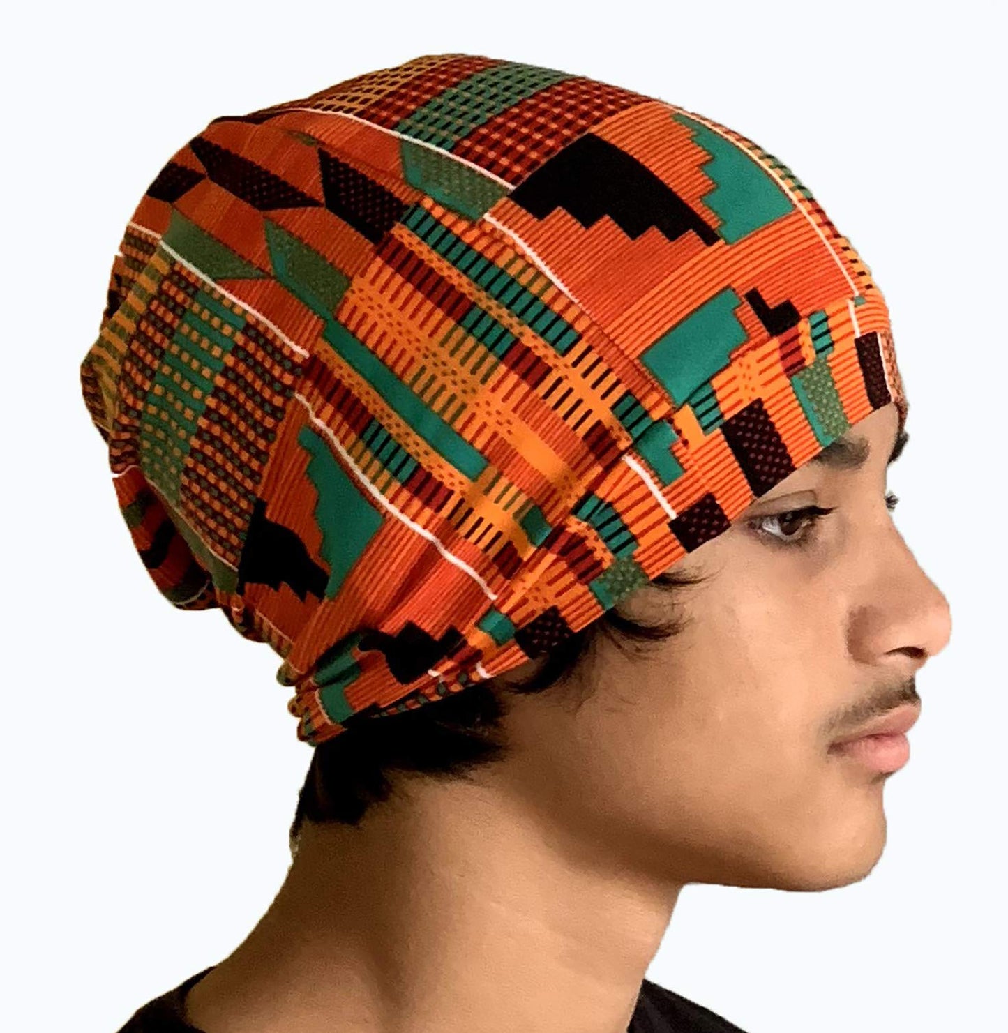 Fairy Black Mother Day & Night Adjustable Hair Cap Satin Bonnet Alternative for All Hair Styles Dreadlocks Locs & Braids(Kente Orange,Medium)