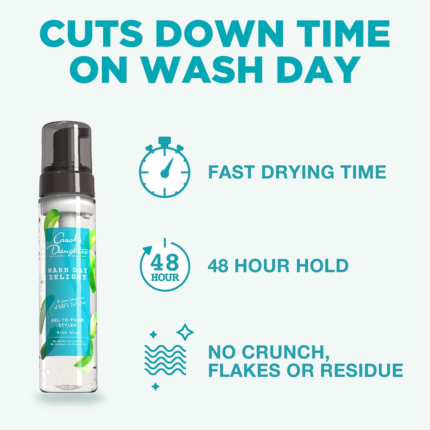 Carol's Daughter Wash Day Delight Hair Gel to Foam Mousse Styler and Hair Detangler for Curly Hair with Aloe, Natural-looking Hold 8.5 fl oz