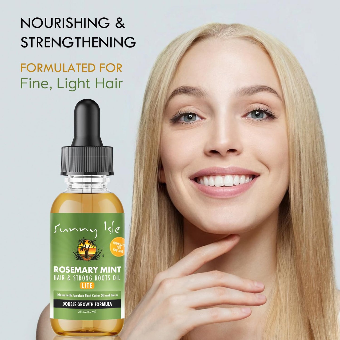 Sunny Isle Rosemary Mint Hair and Strong Roots Oil Lite 2oz, Pomade-To-Hair-Oil 5oz Bundle | For Light, Thin Hair | Infused with Biotin & Jamaican Black Castor Oil
