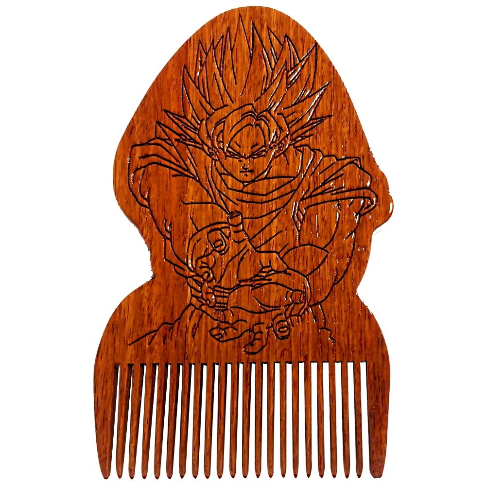 DBZ GOKU Super Sayian Wooden Beard Comb | Portable Pocket-Sized Facial Hairs Comb for Styling, Shaping and Grooming by BEARD GAINS | MADE IN USA