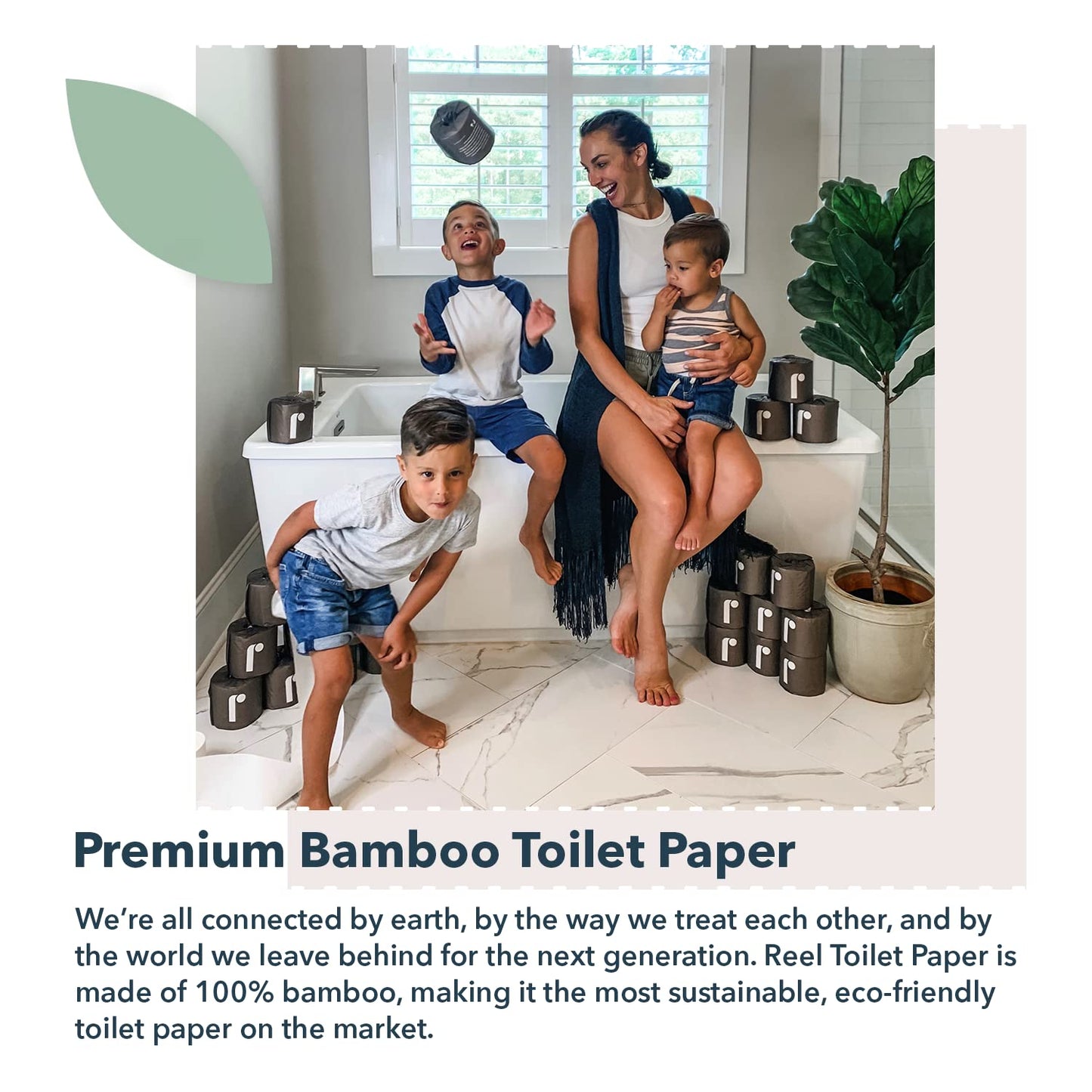 Reel Premium Toilet Paper - 12 Rolls of Toilet Paper - 3-Ply Made from Tree-Free - Zero Plastic Packaging, Septic Safe
