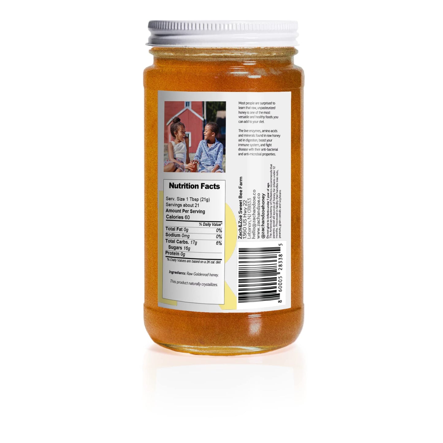 Unfiltered Raw Honey by Zach & Zoe Sweet Bee Farm – (1) 16 Ounce Jar of Goldenrod Honey - Pure Farm Raised Honey with Powerful Anti-oxidants, Amino Acids, Enzymes, and Vitamins!