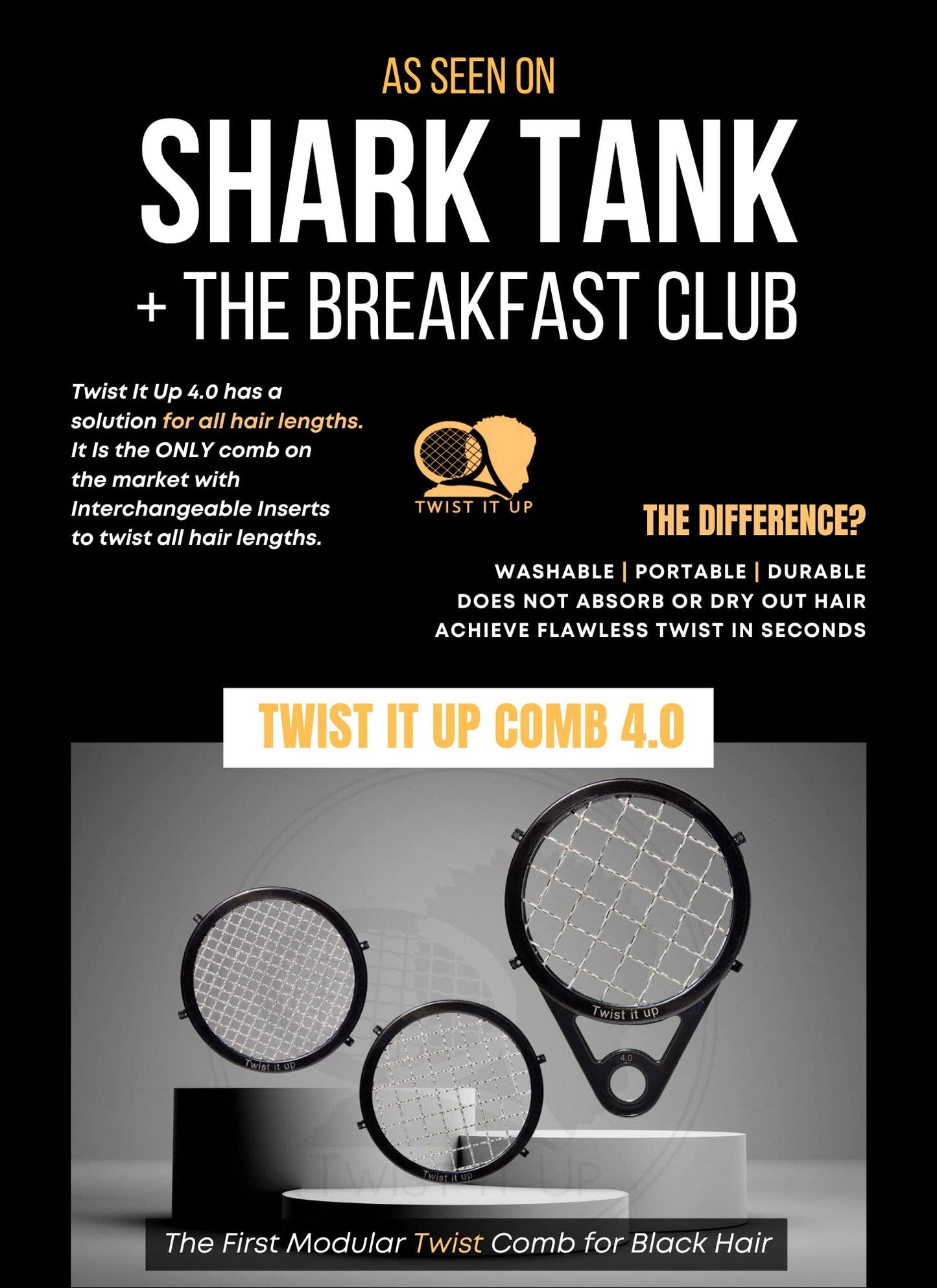 Twist It Up Comb 4.0 Modular Comb - Alternative to Hair Sponges for Black Men Curls and Sponge for Hair, Tennis Racket for Hair Twist Comb