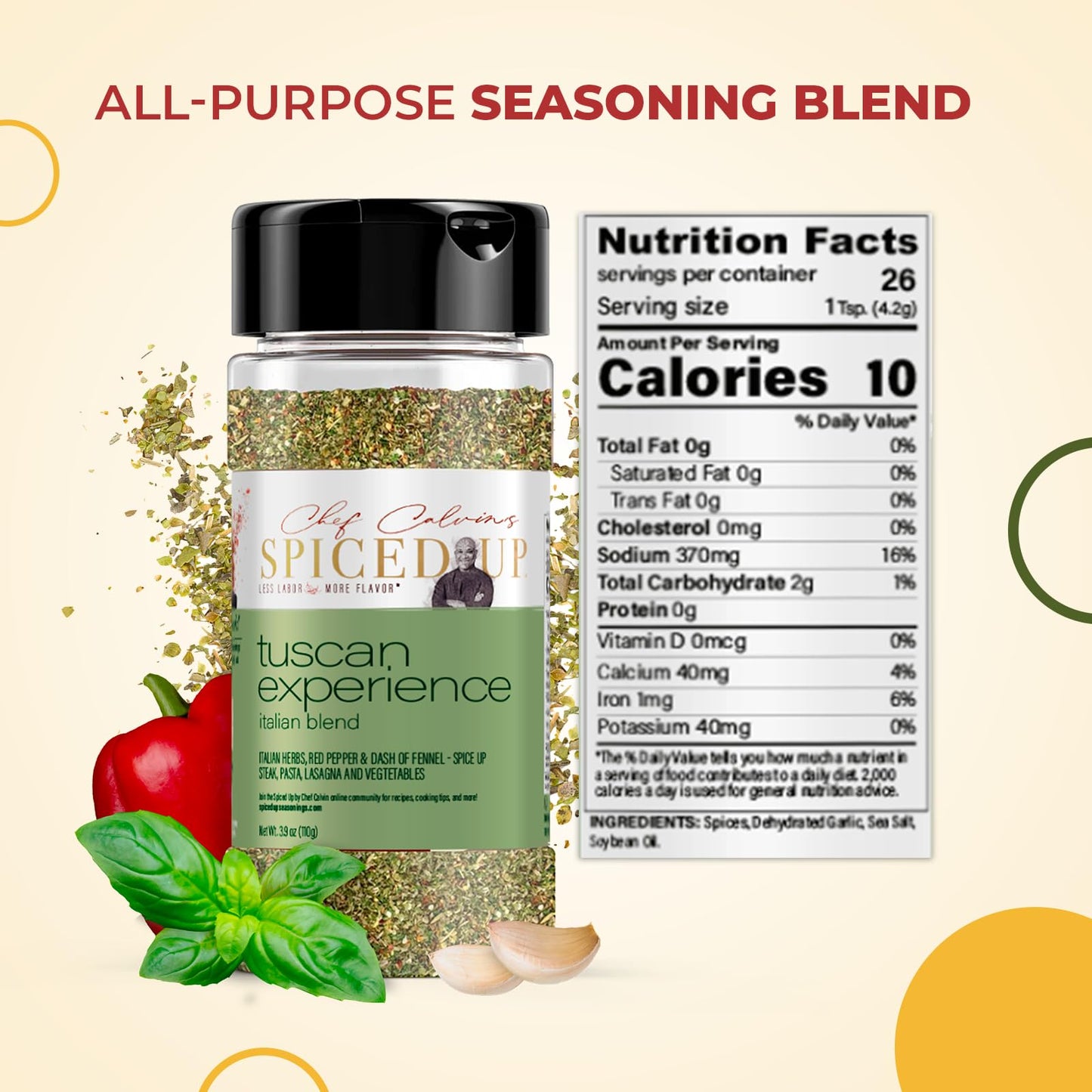Spiced Up by Chef Calvin - Tuscan Experience Italian Seasoning Blend 3.9 oz/122 g - Mix of Spices and Seasoning, Perfect for Cooking - Premium Italian Seasoning for All Your Culinary Needs