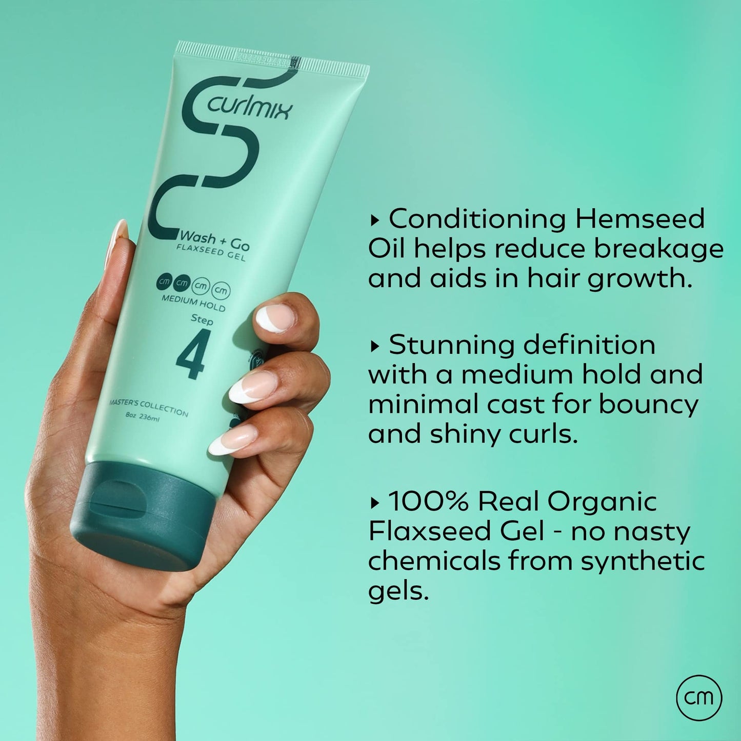 CurlMix Medium Hold Flaxseed Gel for Curly Hair - Travel Size Sample 3.4 oz - Defines & Elongates Curls without Dryness or Flaking