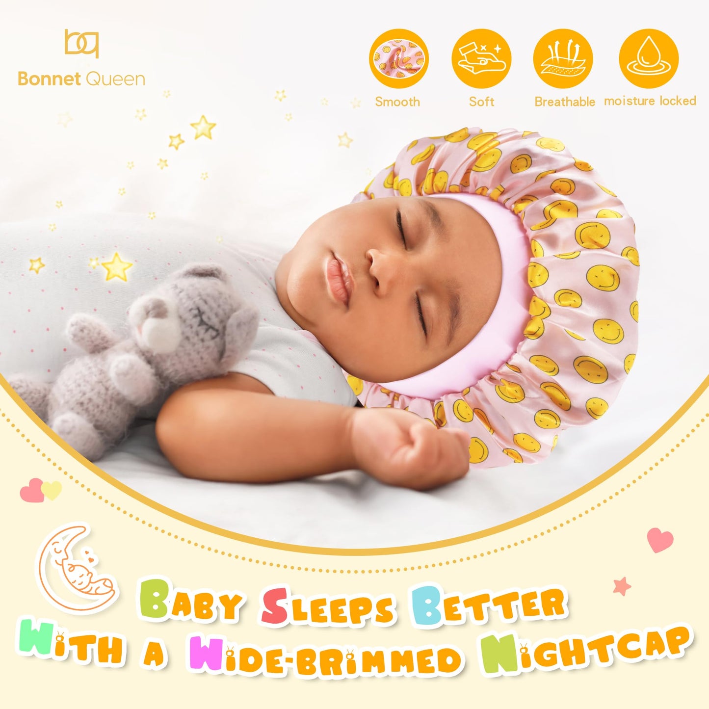 BONNET QUEEN Baby Bonnet 2Pcs Kids Bonnet Wide Elastic Silk Bonnet Double Layer Reversible Baby Satin Bonnet Toddler Bonnet 2-8 Years Gold Ring & Floral