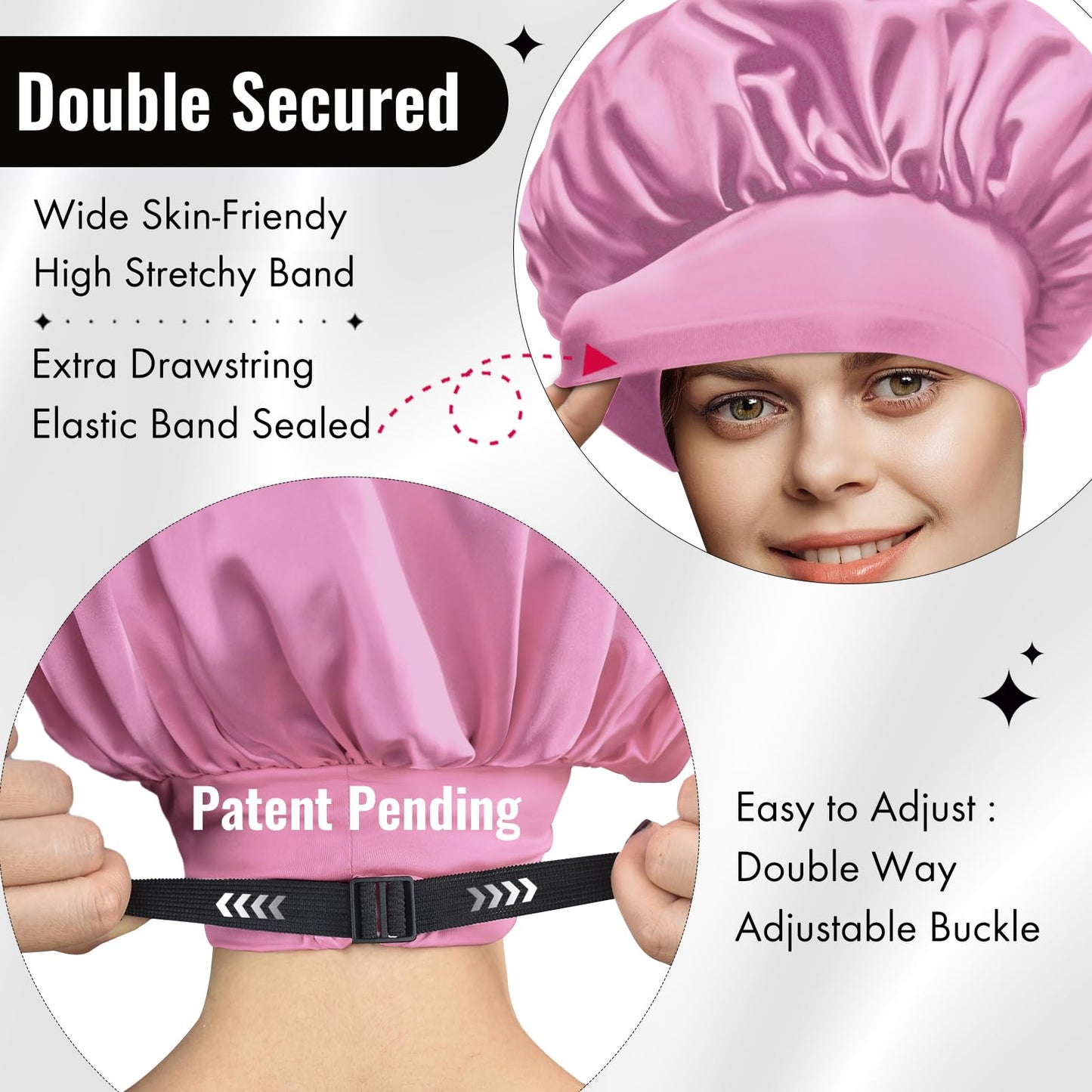 BONNET QUEEN Silk Bonnet for Sleeping Women Satin Bonnet Hair Bonnet Adjustable Hair Bonnet Night Sleep Cap Jade+Pink