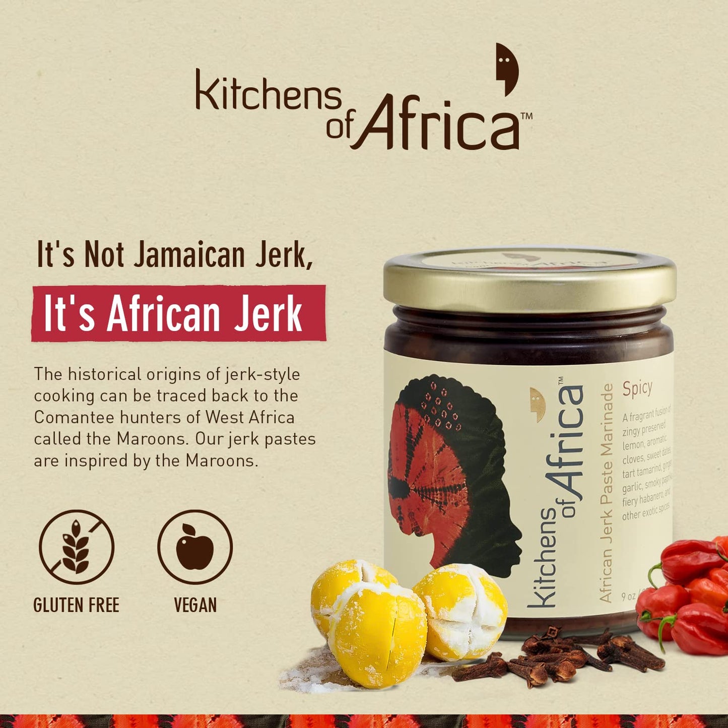 Kitchens of Africa Jerk Seasoning Paste with Preserved Lemon, Dates, Tamarind, Dijon Mustard and Highly Aromatic Spices - Tastes Like No Other - Versatile All-Purpose Seasoning, Intense Flavors (9 oz)