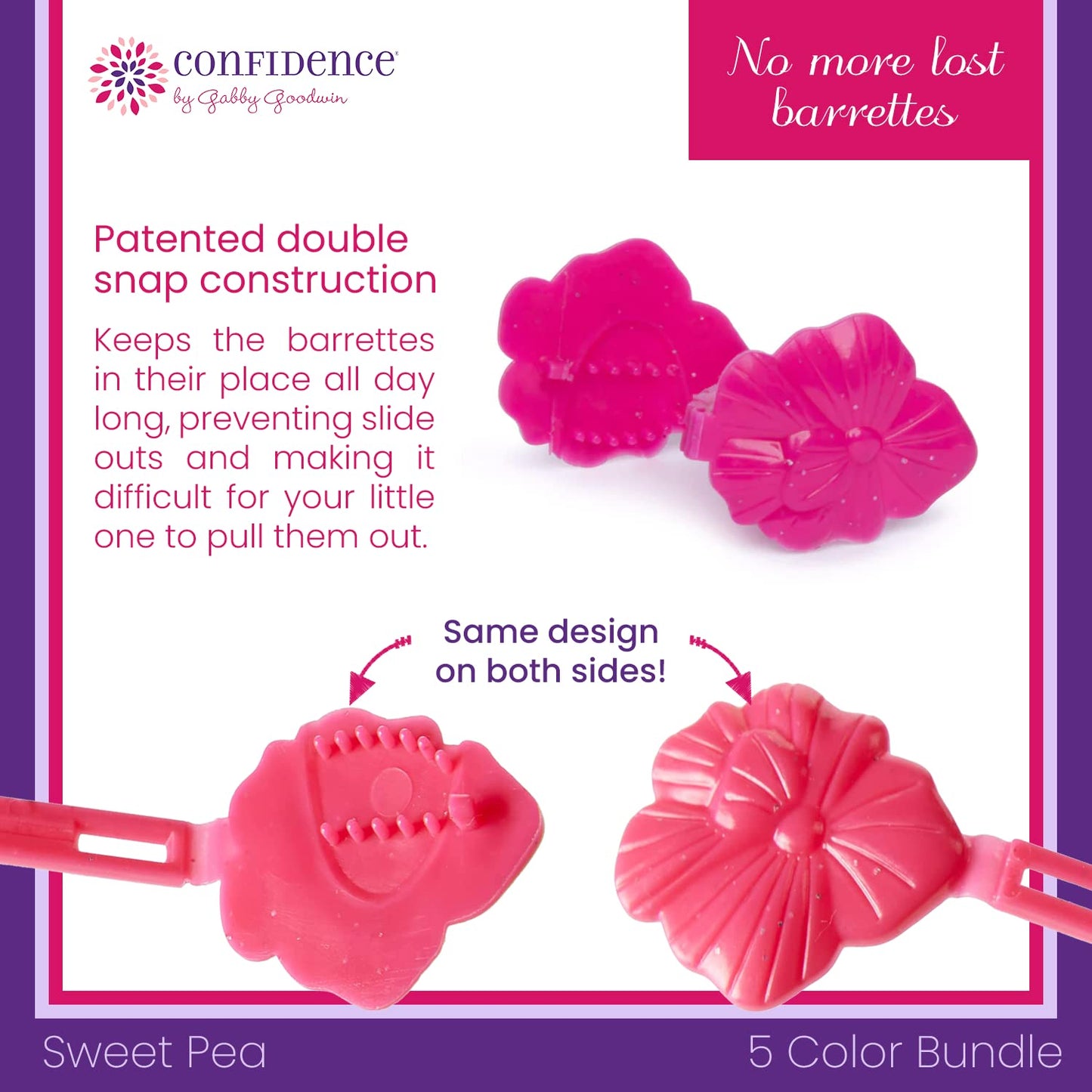 Confidence - GaBBY Bow Sweet Pea Design - Patented Non-Slip Barrettes – 50 Pack – 5 Flower Colors