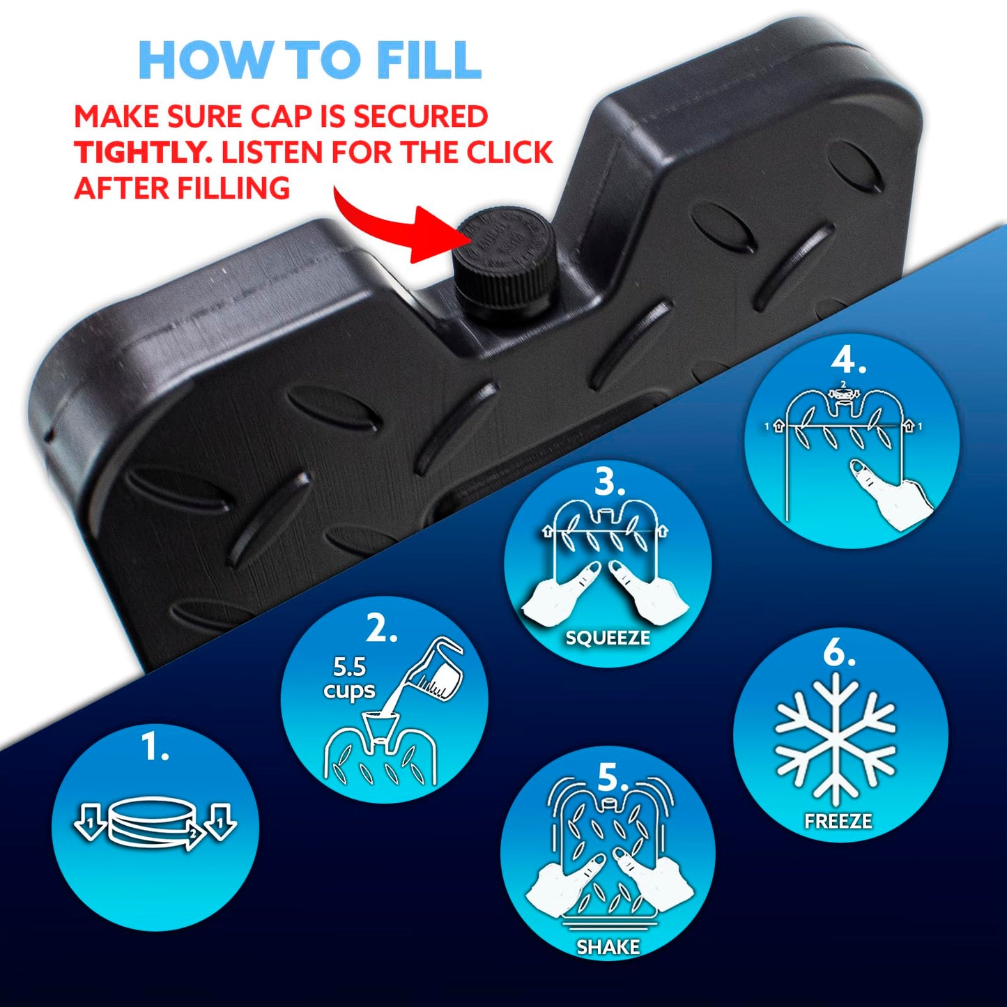 Kona Black/Ice Large Ice Packs for Coolers - Long Lasting Design - Refreezable Reusable Cooler Ice Pack (2)