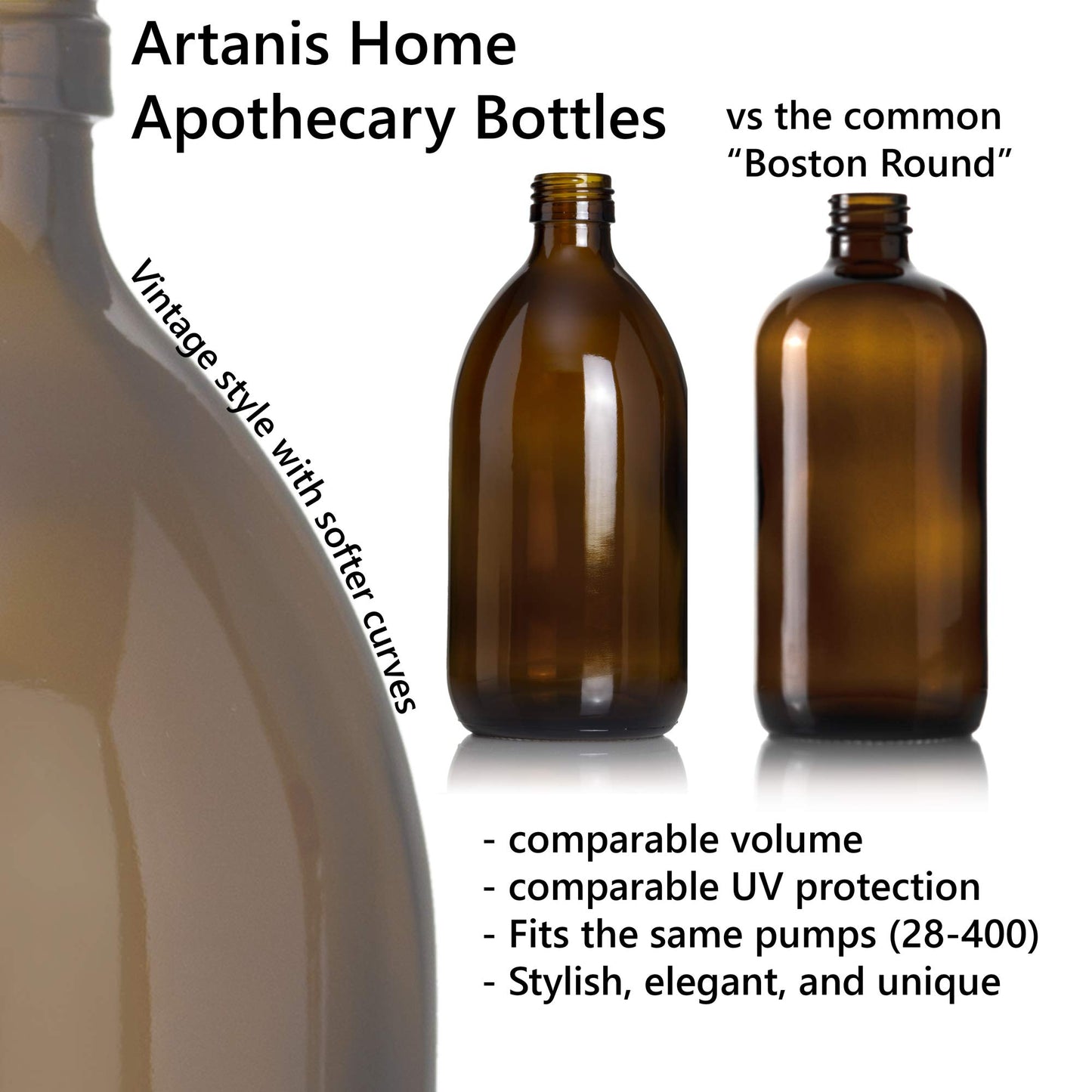 Artanis Home Refillable Amber Glass Hand Soap/Dish Soap Dispenser 16 oz, 2-Pack – Ceramic Printed Apothecary Bottle with Oil Rubbed Bronze Pumps