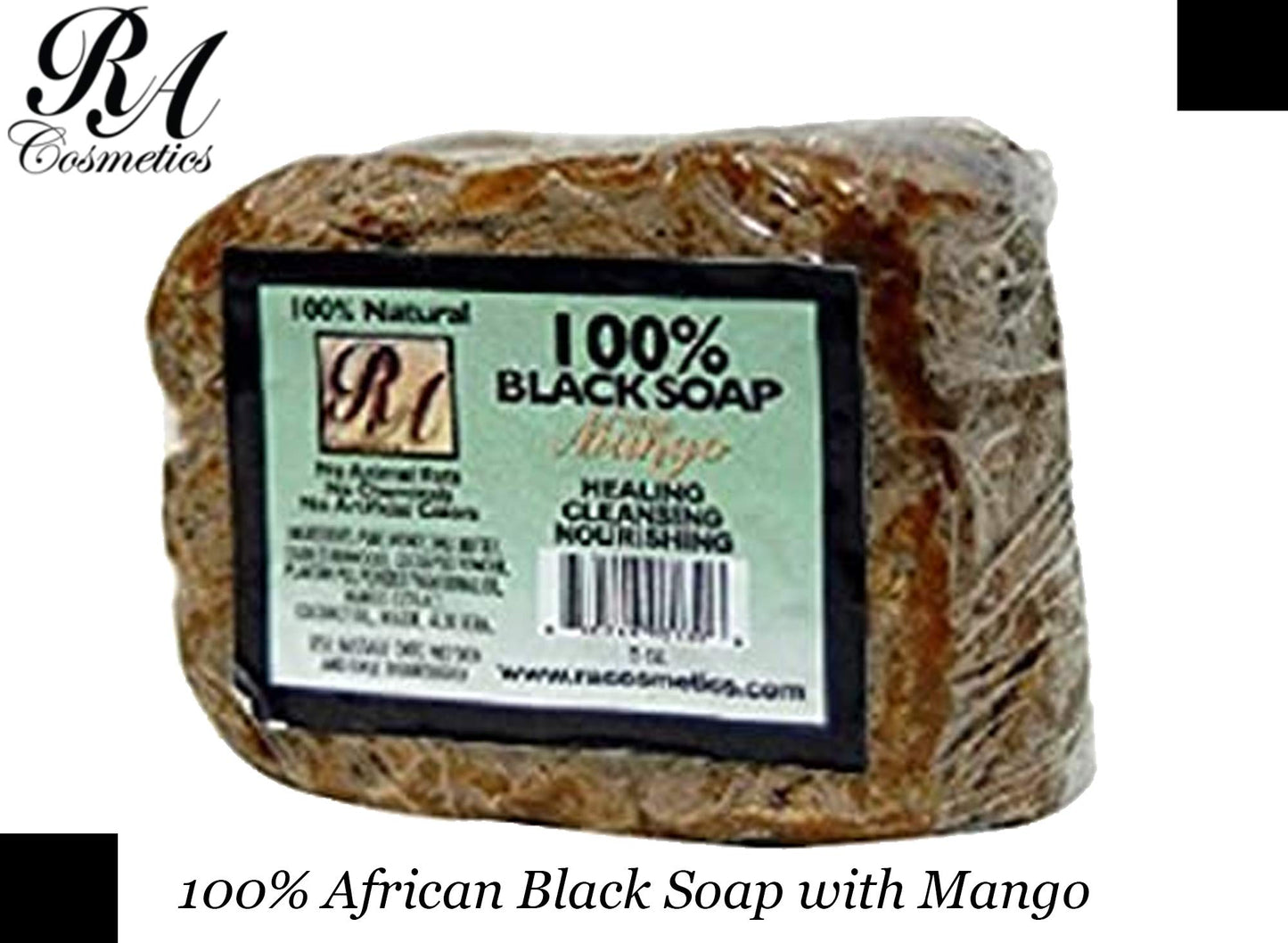 RA Cosmetics 100% Natural African Black Soap, Mango Scent, 5 oz, 141g
