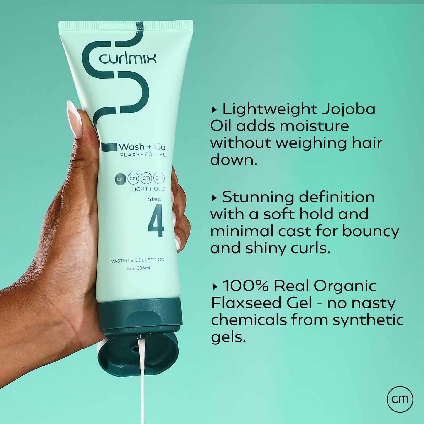 CurlMix Light Hold Flaxseed Gel for Curly Hair - Travel Size Sample 3.4 oz - Defines & Elongates Curls without Dryness or Flaking