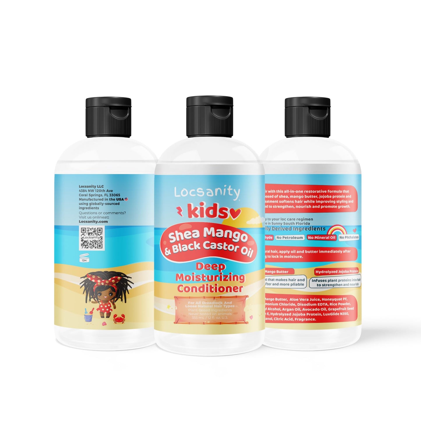 Locsanity Shea and Mango Kids 2 in 1 Shampoo and Conditioner, 12 oz, for Natural, Kinky and Curly Hair, Locs