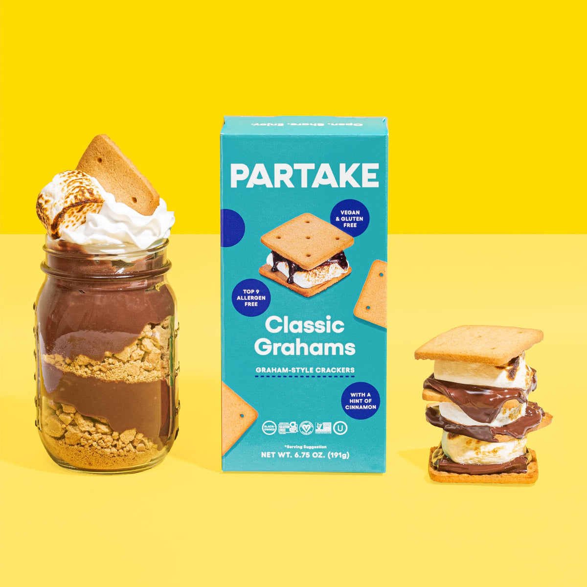 Gluten Free Vegan Classic Graham Crackers by Partake Foods – Delicious 6 Boxes Graham Crackers | Non-GMO, Allergy-Friendly Ingredients | No Peanuts, Soy, Dairy, Tree Nuts, Egg, Sesame, or Wheat, | Safe School Snack for Kids
