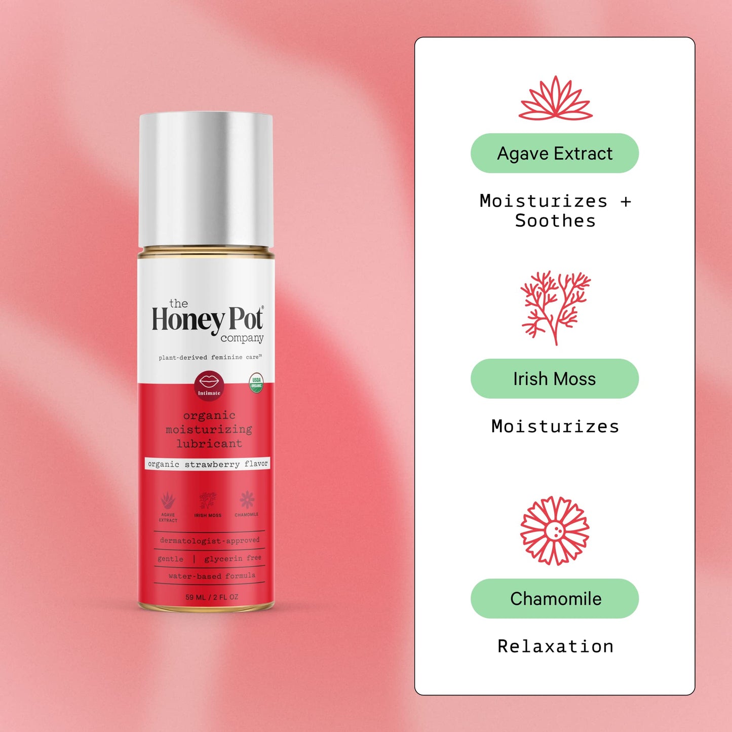 The Honey Pot Company - Strawberry Flavored Lube - Organic Water Based Lubricant - Perfect for Women and Couples. Lubricants for Privacy. 2 Fl Oz