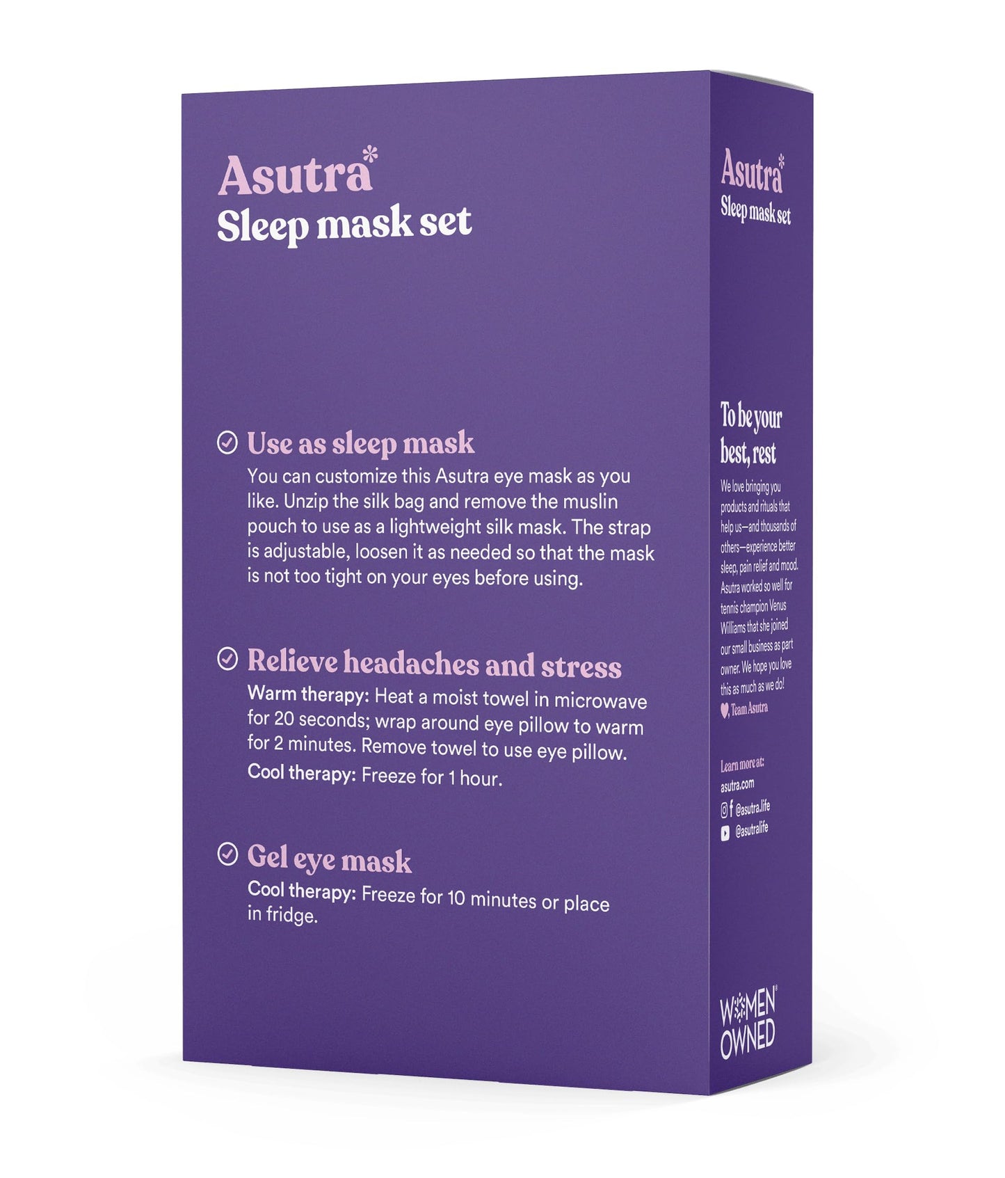 ASUTRA Silk Eye Pillow for Sleep, Champagne - Filled w/Lavender Buds & Flax Seeds, Weighted Eye Mask, Meditation & Light Blocking Blindfold, Cooling Gel Mask Included