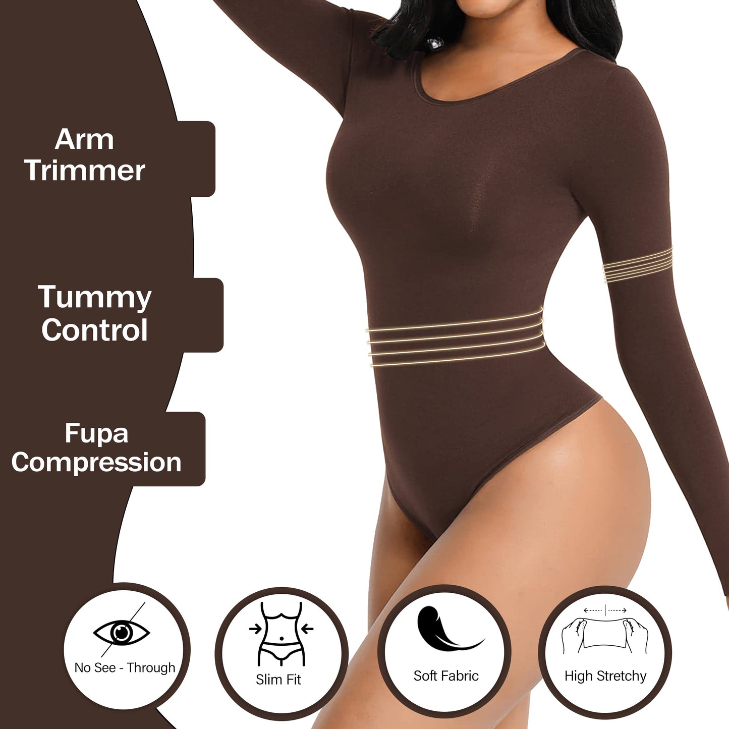 Soo slick Bodysuit for Women Fall Clothes for Women 2024 - Body Shaper Long Sleeve Crew Neck Thong Body Shaping Tops