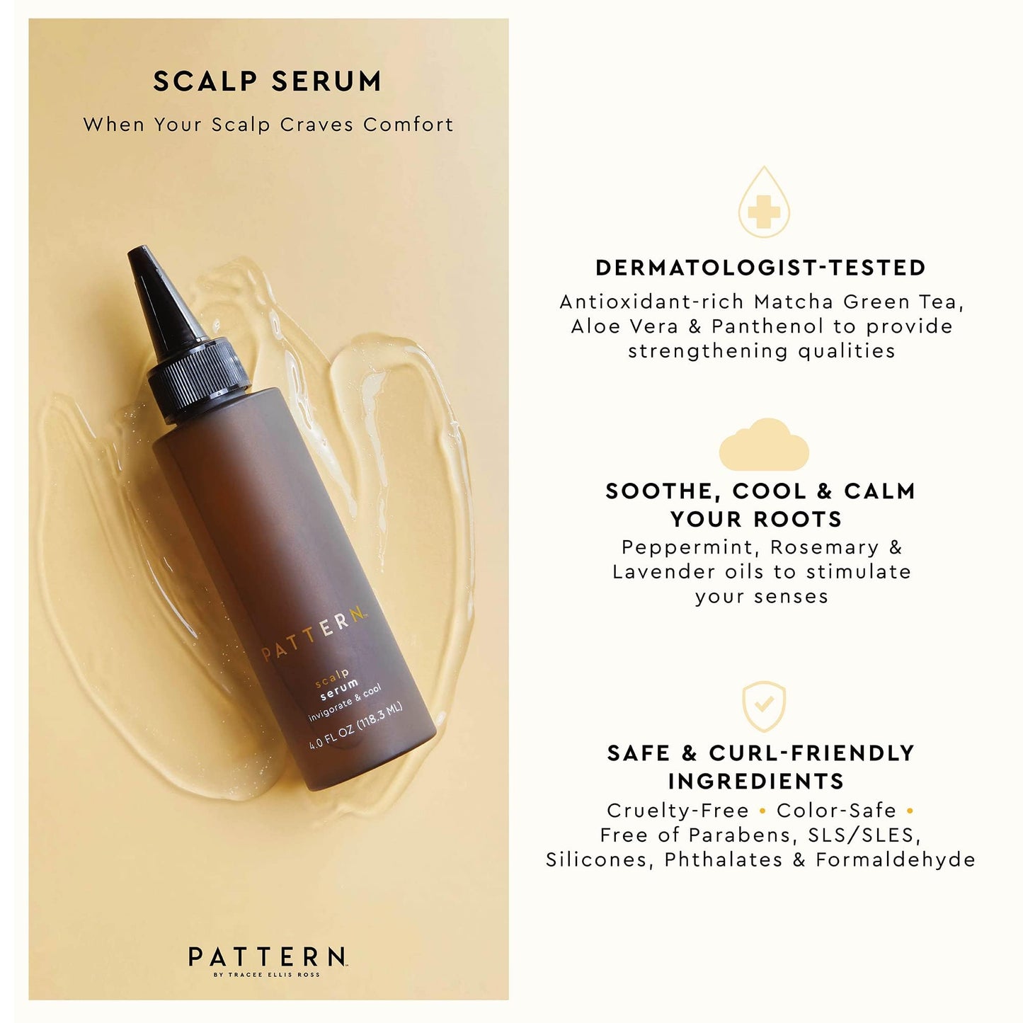 PATTERN Beauty by Tracee Ellis Ross Scalp Serum with Rosemary and Peppermint Oil to Moisturize Dry, Itchy Scalps, 4 Fl Oz