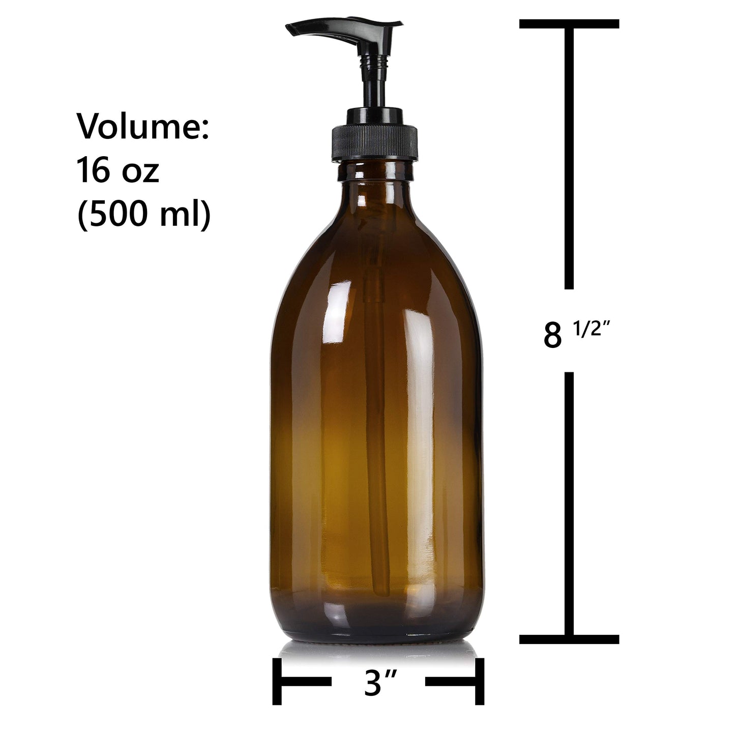Artanis Home Refillable Amber Glass Dish Hand Soap Lotion Dispenser 16 oz, 2-Pack – Apothecary Bottle with Black Plastic Pump
