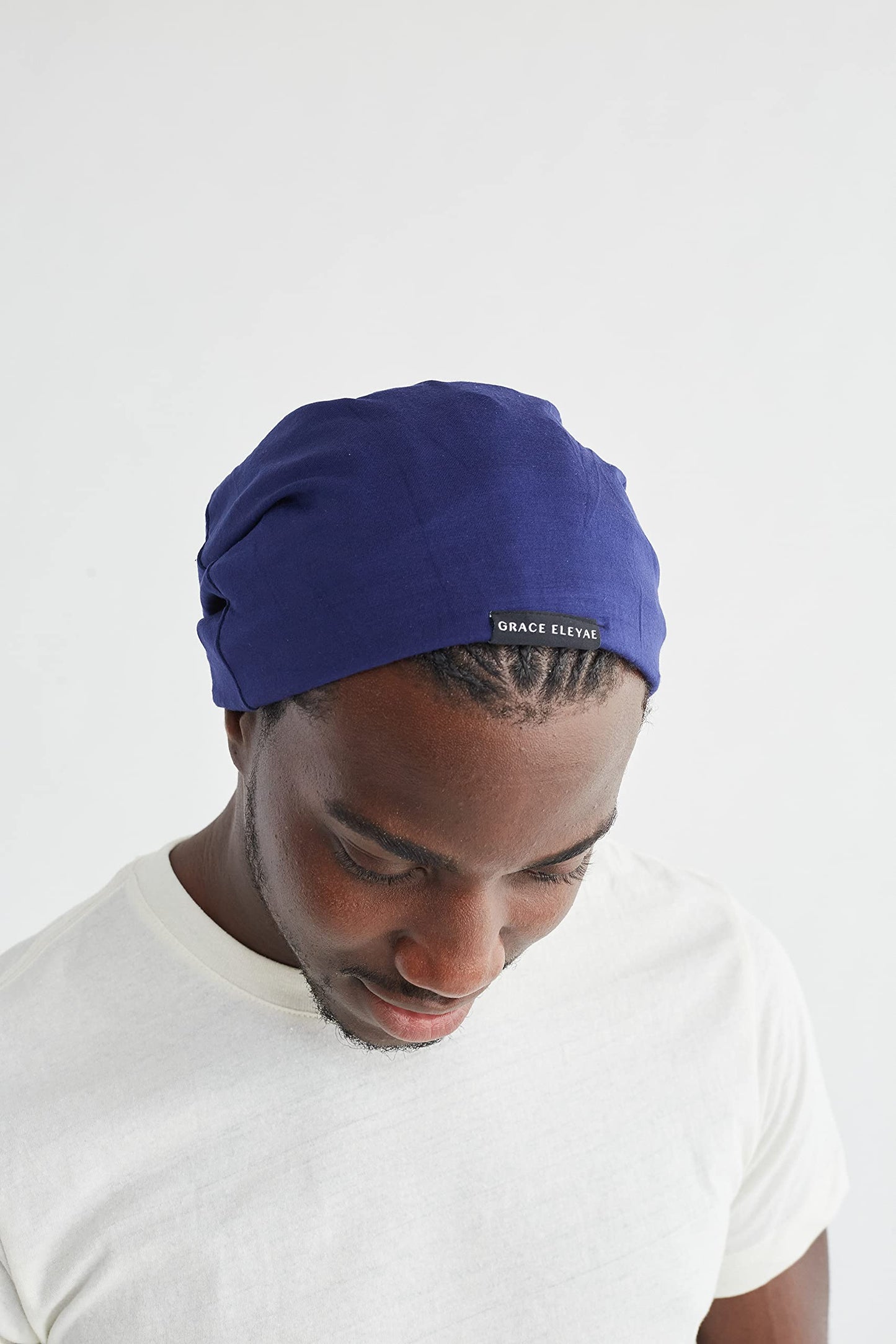 Grace Eleyae GE Men's Satin Lined Sleep Cap Slap Silky Beanie Hair Care Hat, Navy Blue