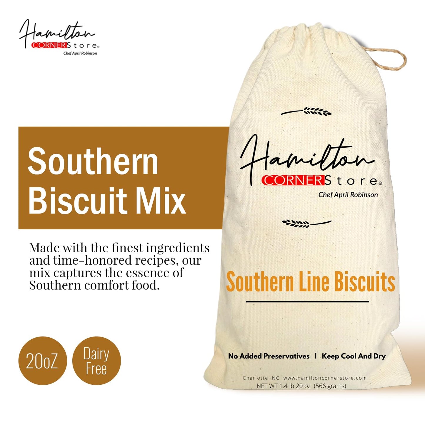 Hamilton Cornerstore Southern Biscuit Mix, Easy-to-Bake Delight Biscuits, Classic Southern Recipe for Fluffy Buttermilk Biscuit Mix, Homemade Quick and Easy Biscuit Mix, (20 OZ)