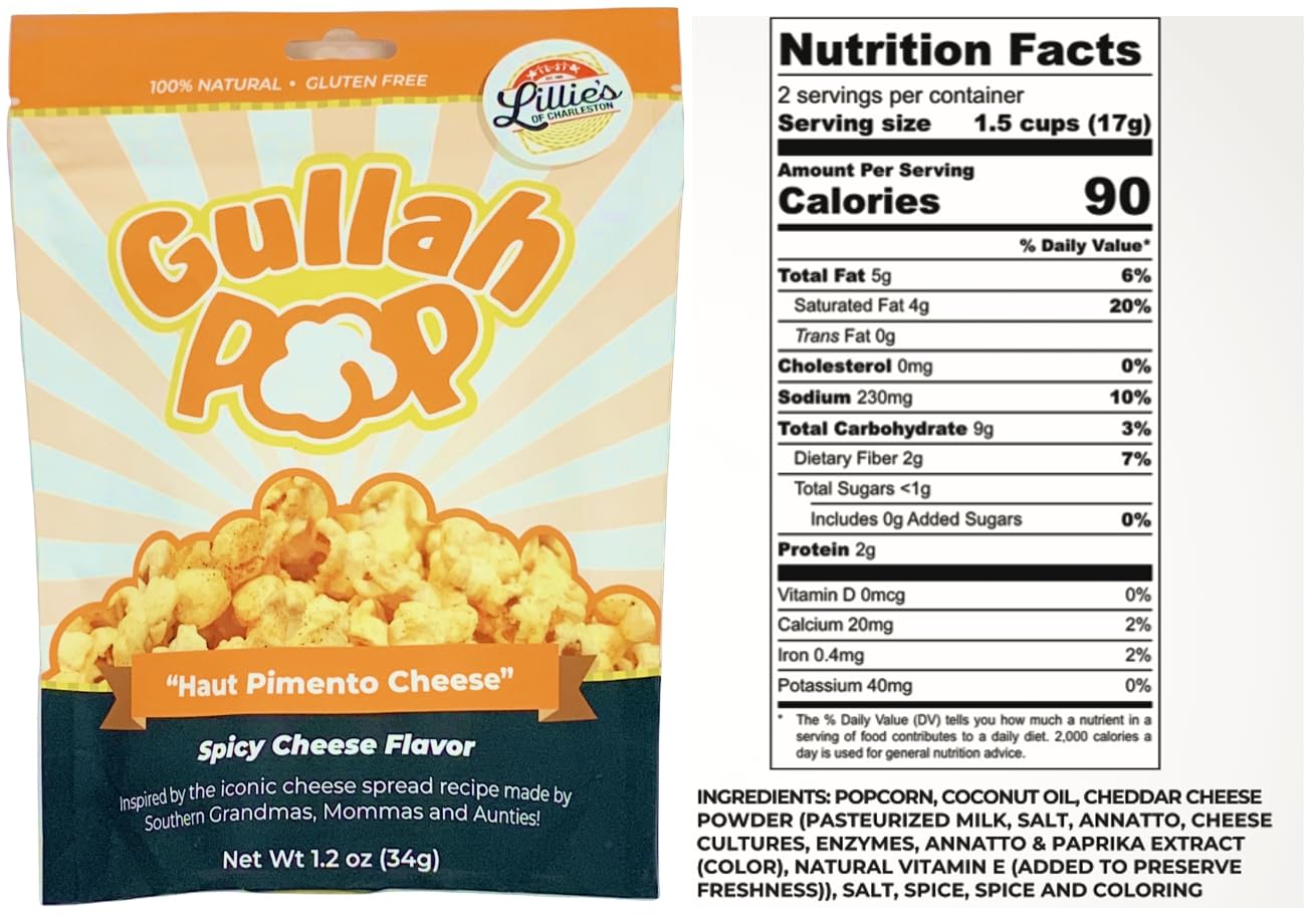 Lillie's of Charleston Gullah Pop 3 Flavor Variety, Healthy Artisanal Popcorn Snacks, Gluten Free, 1.1-1.35 Ounce Bags (Pack of 12)