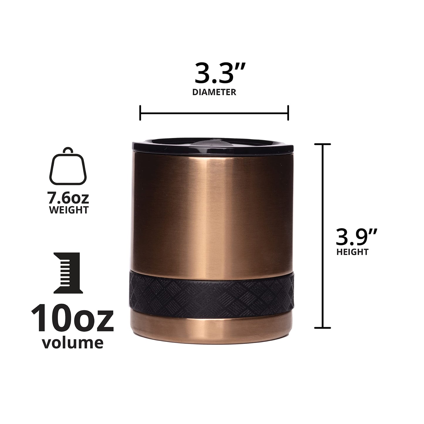 Elemental Recess Lowball Tumbler, 10oz Triple Wall Stainless Steel Cup with Non-Shattered Tritan Lid, Insulated Whiskey Glass, Insulated Coffee Tumbler Mug for Hot & Cold Drinks - Copper