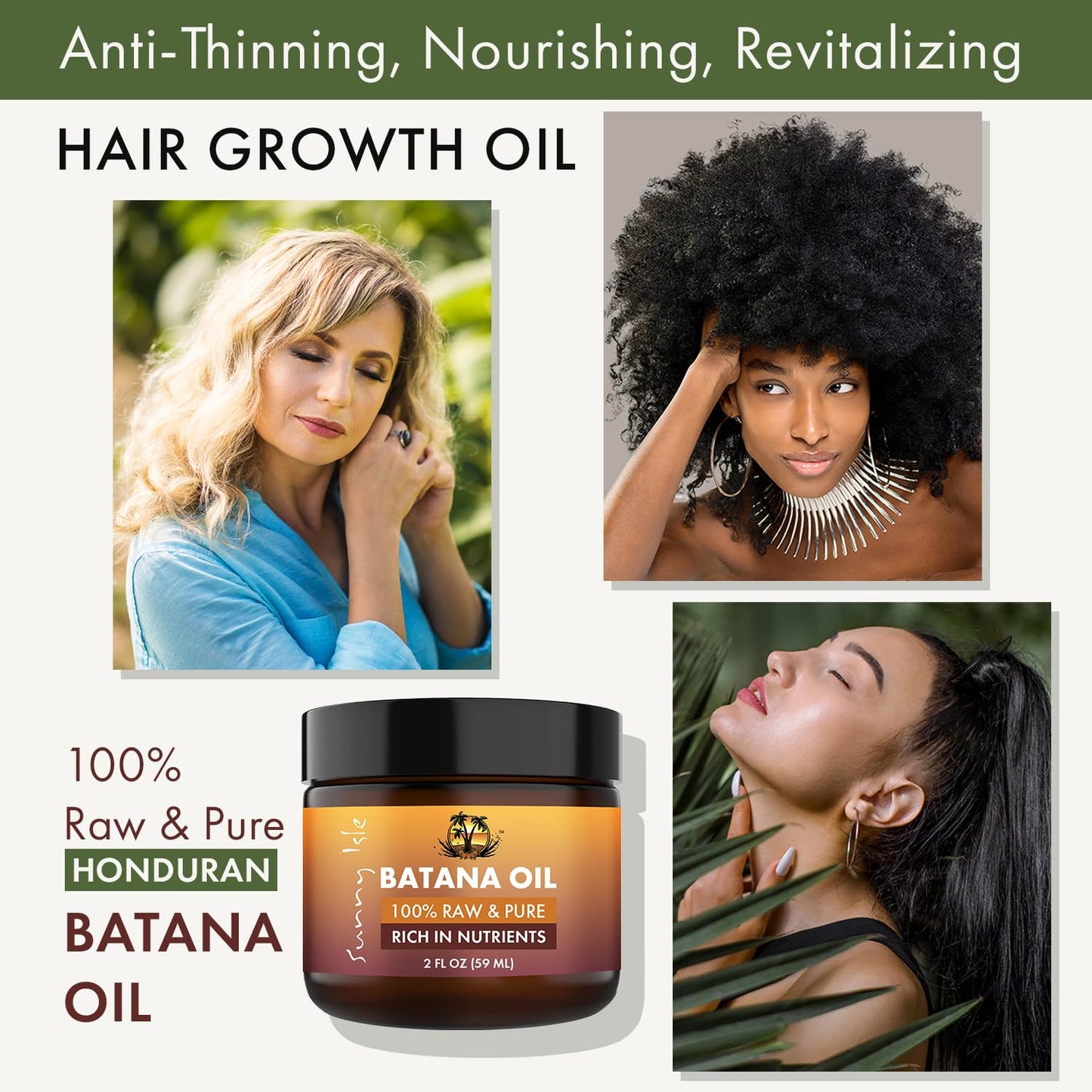 Sunny Isle 100% Raw & Pure Batana Oil 2oz | For Hair Growth from Honduras | Promotes Hair Thickness