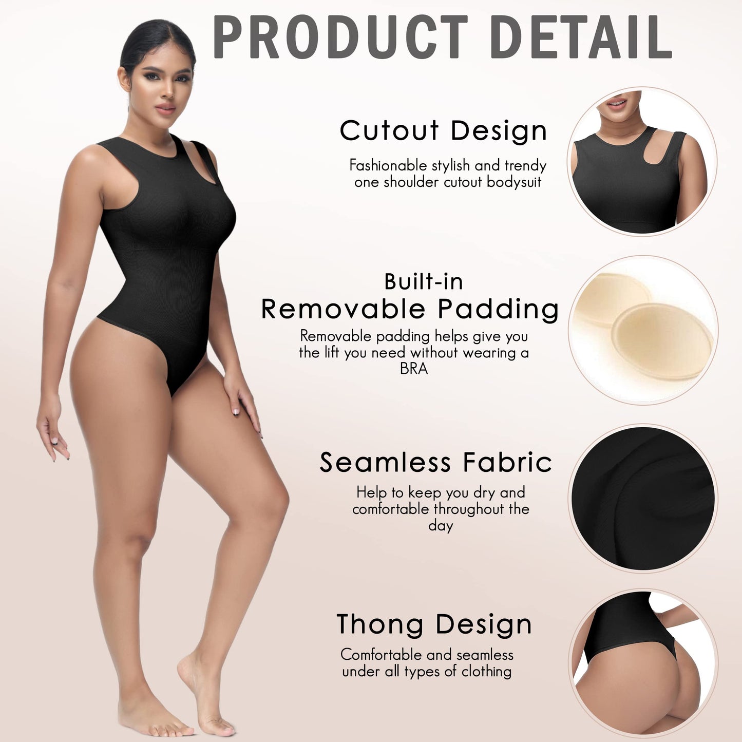 Soo slick Shapewear Bodysuit for Women Tummy Control Tops Cutout Sleeveless Thong Sculpting with Removable Padding Waist Compression