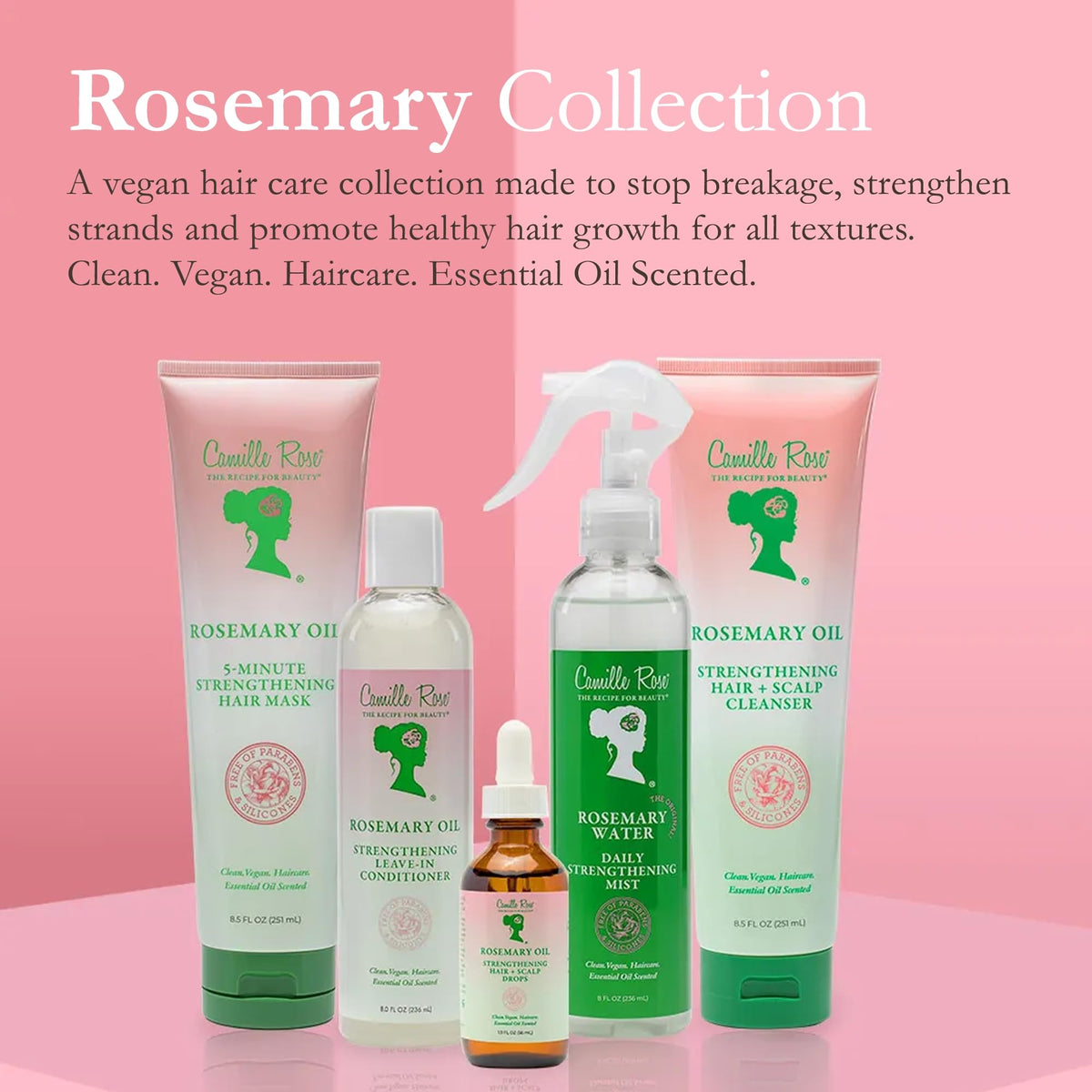 Camille Rose Rosemary Water Daily Strengthening Mist, with Peppermint and Rosemary Essential Oils to Strengthen Strands and Promote Hair Growth, for all Hair Types, 8 fl oz