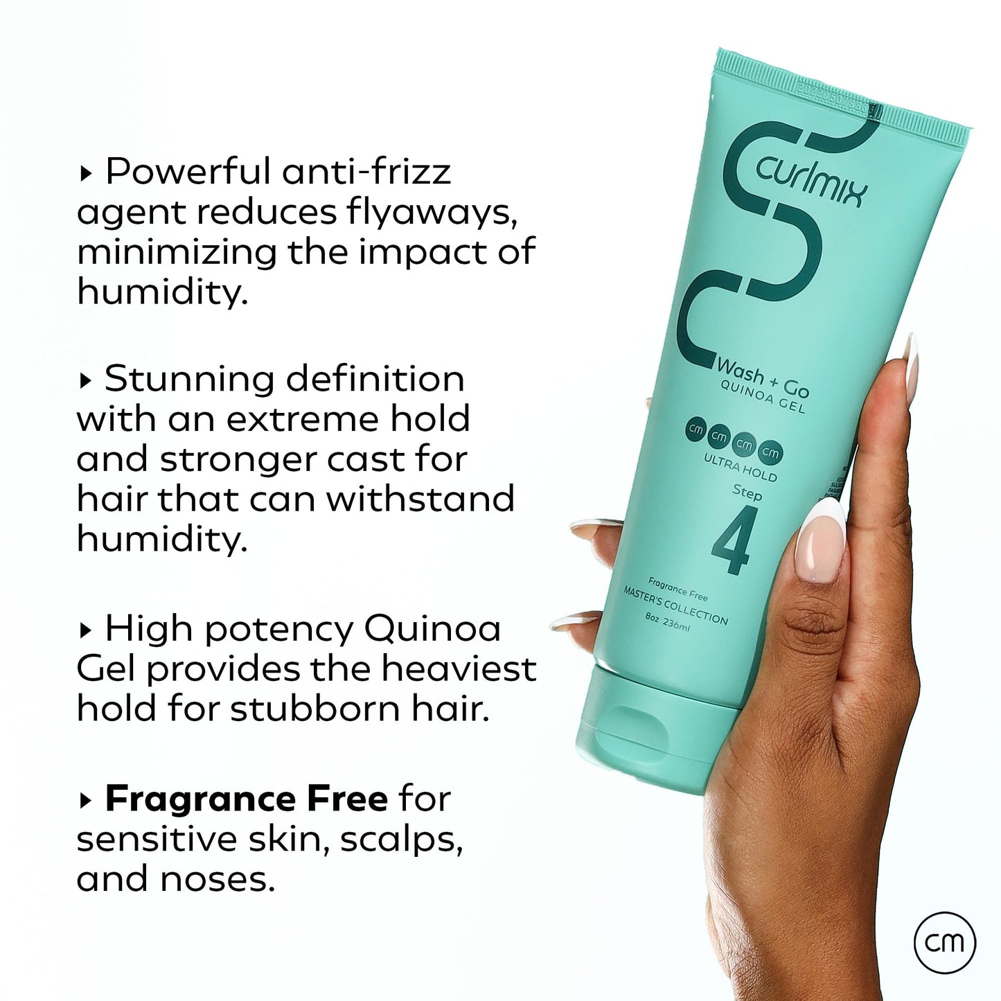 CurlMix Ultra Hold Quinoa Gel for Curly Hair - Travel Size Sample 3.4 oz - Defines & Elongates Curls without Dryness or Flaking - Fragrance Free