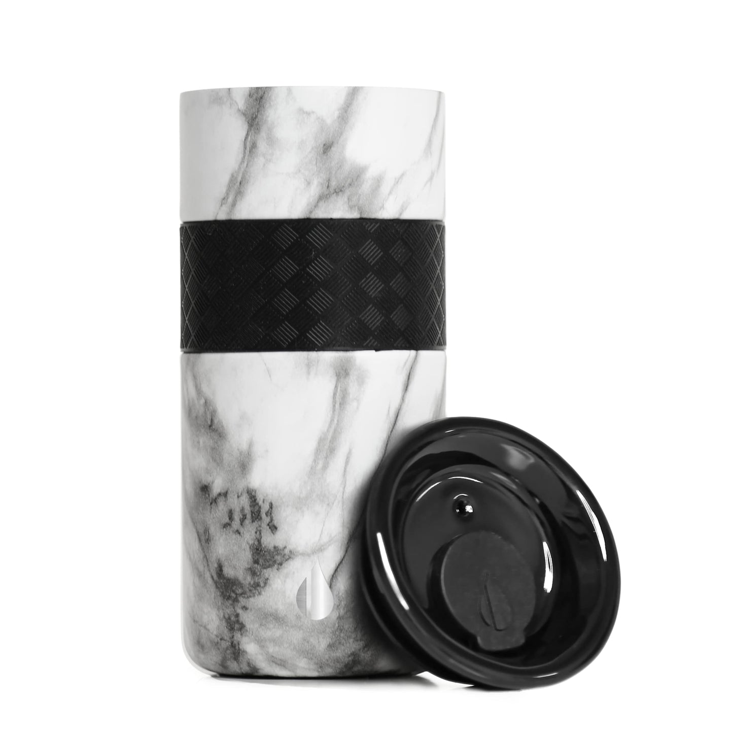 Elemental Artisan Insulated Tumbler, Triple Wall Coffee Travel Tumbler, Reusable Stainless Steel Coffee Tumbler with Ceramic Lid, Thermal Coffee Cup for Hot (6 Hrs) & Cold (18 Hrs) 16oz - White Marble
