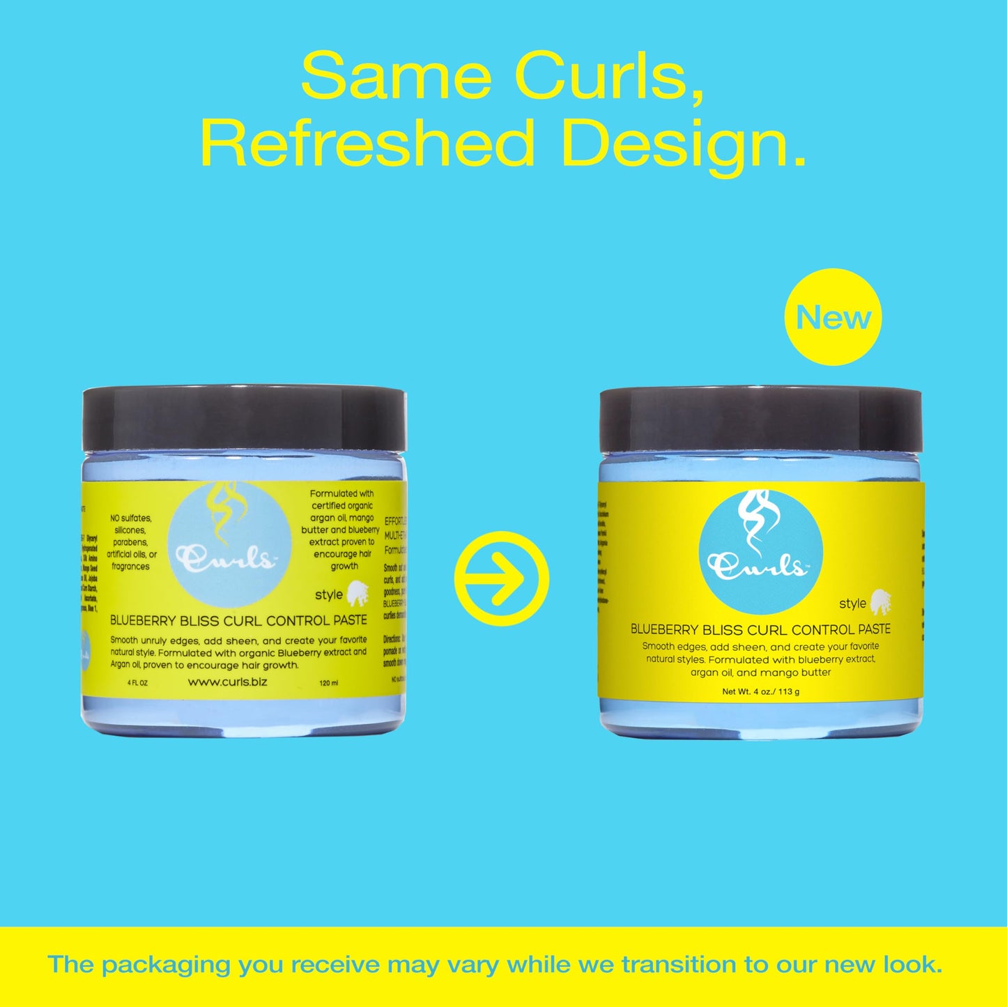 Curls Blueberry Bliss Control Paste - 4 fl oz, For Wavy, Curly, and Coily Hair Types, Smoothes Out and Slicks Down Edges, Tames Frizz & Adds Sheen