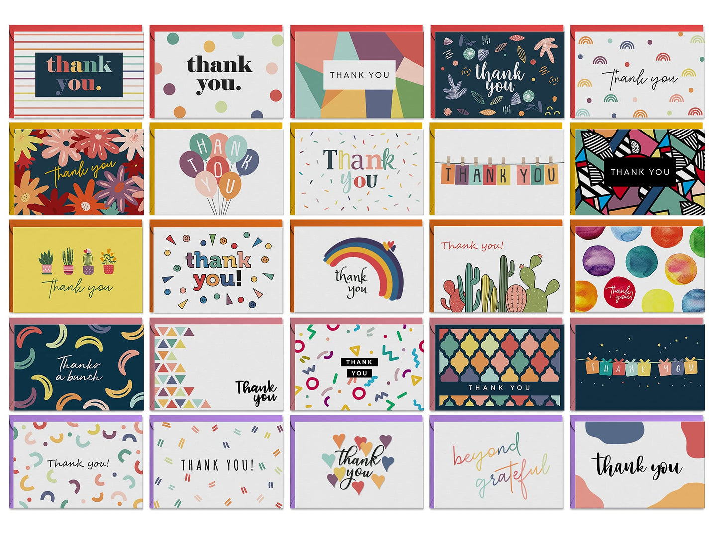Dessie 100 Unique Thank You Cards Bulk - Blank Note Cards with 100 Different, Colorful Designs, No repetition. Colorful Envelopes, Gold Seals and Sturdy Storage Box.