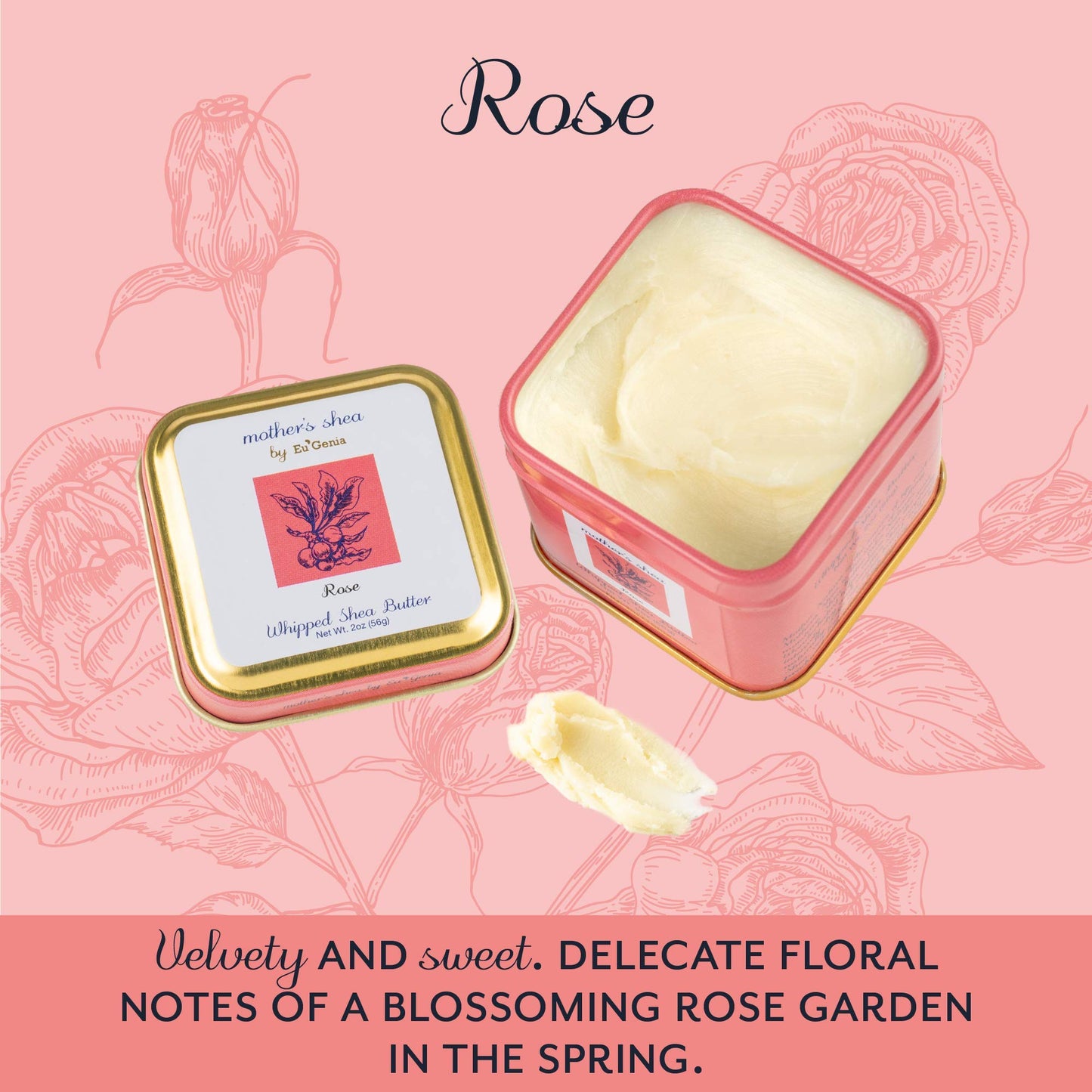 Mother's Shea Whipped Shea Butter (Rose, 2 Oz Tins - Set of 3) 100% Pure Raw Unrefined African Shea - Organic, Sustainably-Sourced Ingredients - Natural Skin & Hair Care