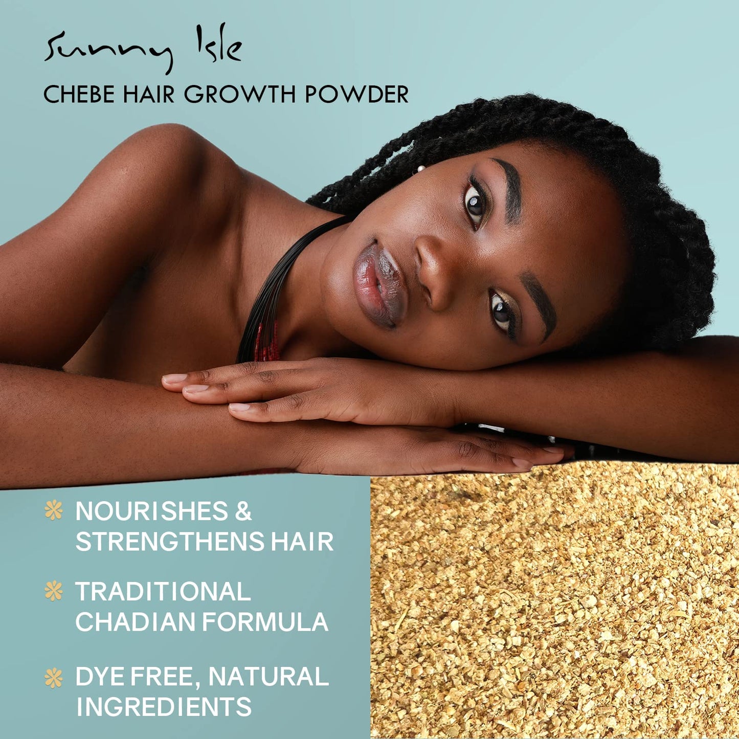 Sunny Isle Authentic African Chebe Powder 1oz | 100% Natural & Dye Free | Deeply Moisturizes Hair For Enhanced Growth & Strength | Men & Women