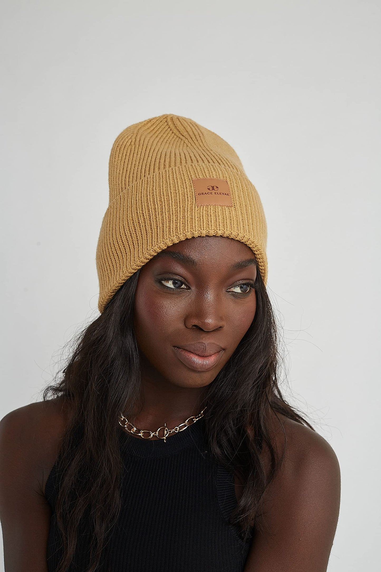 Grace Eleyae Women's Adjustable Winter Warm Satin Lined High Top Beanie Hair Care Hat, Taupe