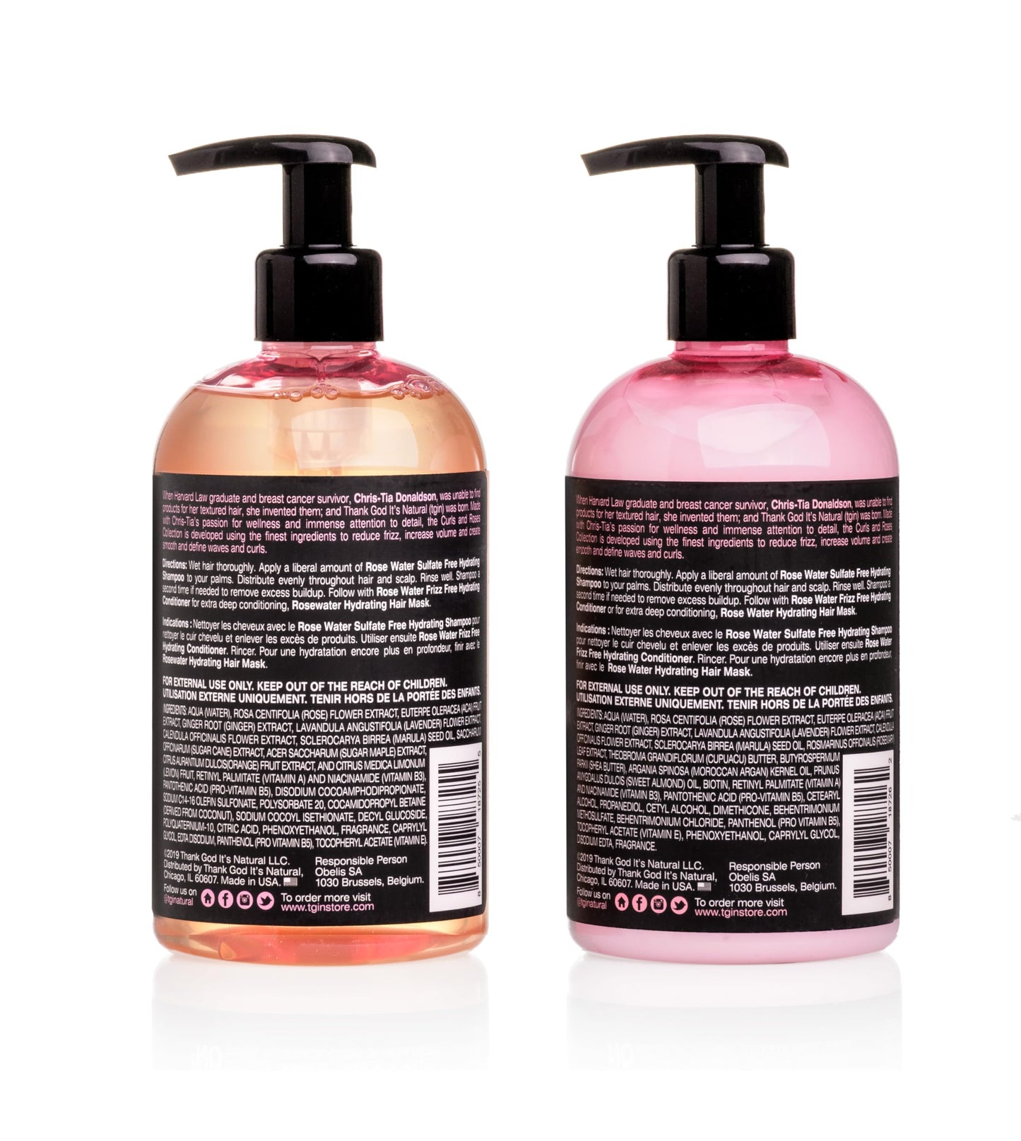 tgin Rose Water Shampoo + Conditioner Duo for Curly, Coily and Wavy Hair, Sulfate Free, with Rose Water, Acai Berries, Nourishes and Detangles Dry, Color Treated Hair, 13 oz