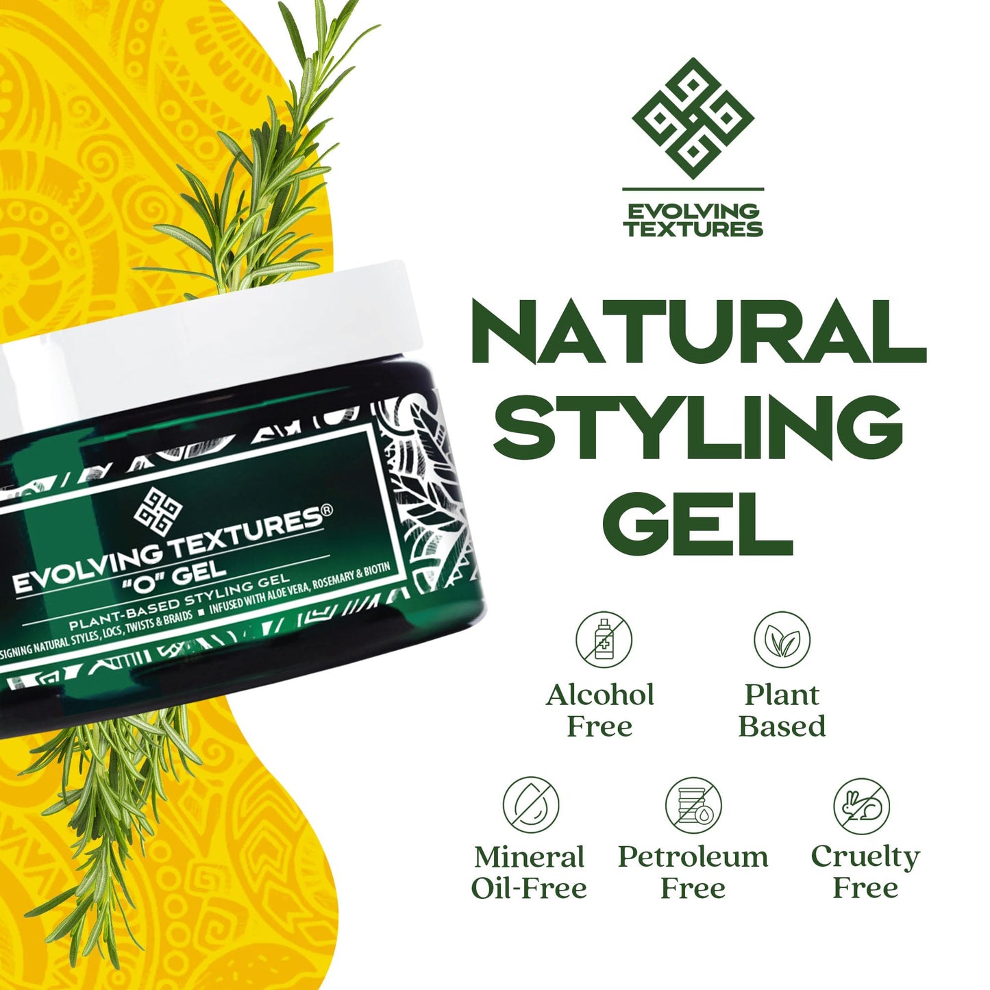 Evolving Textures O Gel Plant-Based Natural Hair Styling Gel with Aloe Vera and Biotin: End Frizz & Dryness with Maximum Hold, Moisture & Shine Ideal for Locs, Braids, Twists and Curls 4 fl. oz