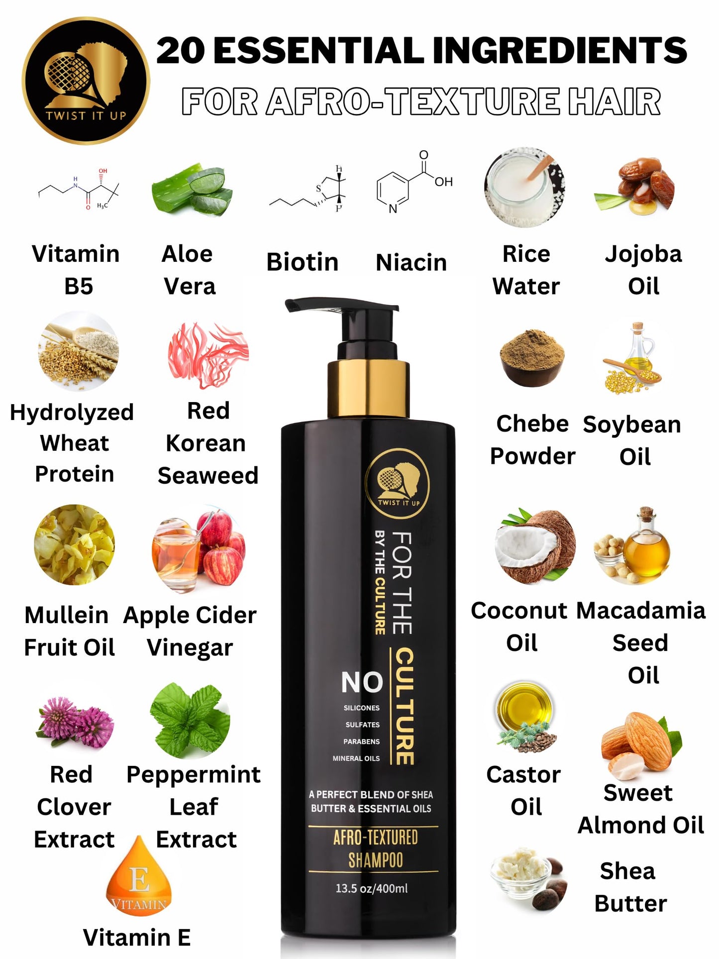 Twist It Up curly hair shampoo with 20 natural ingredients, sulfate free shampoo for curly hair, wavy hair shampoo, afro-textured shampoo