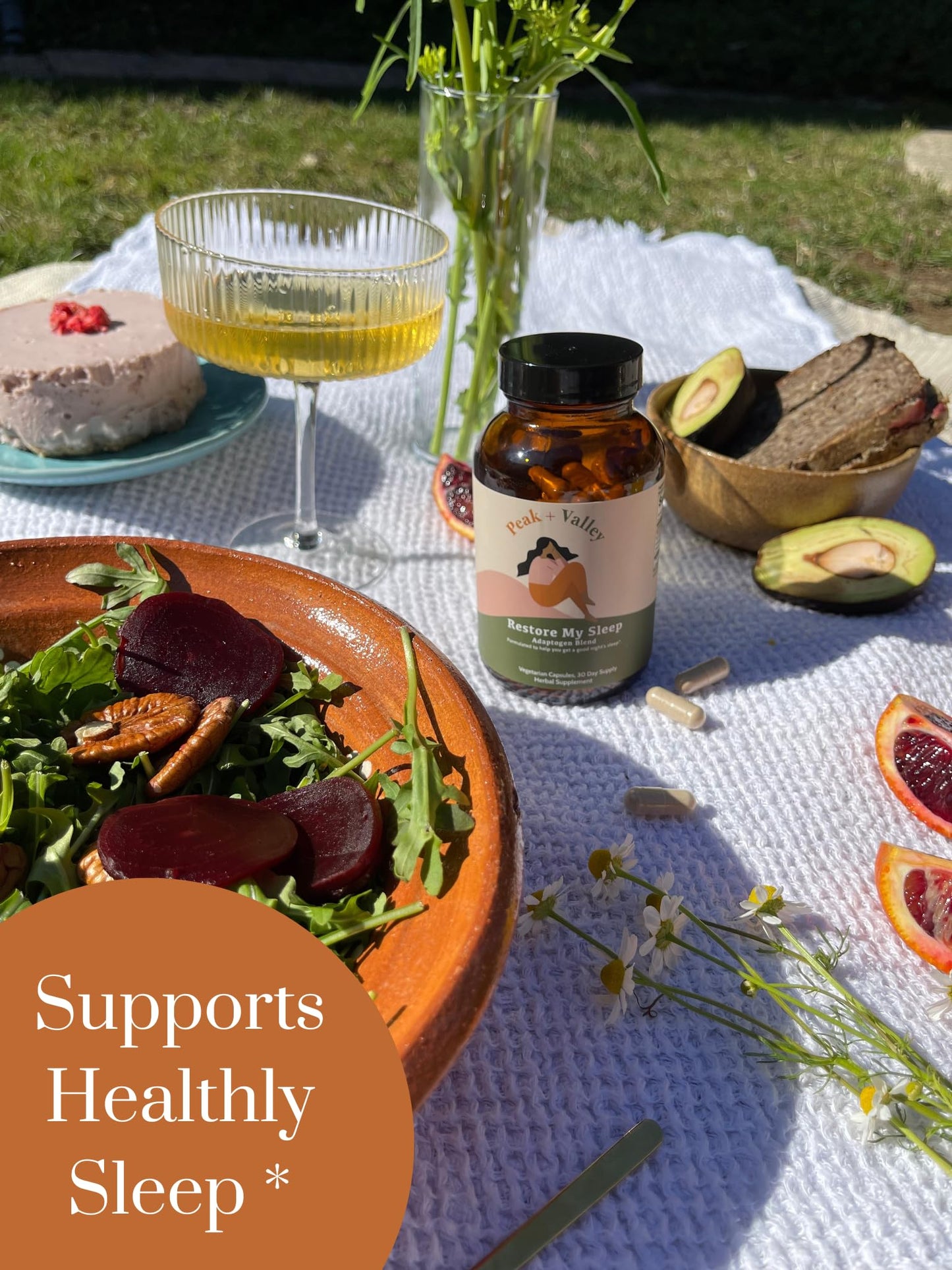 Peak + Valley Natural Sleep Aid for Adults - 60 Capsules for Deep Sleep - 3 mg Melatonin, L Theanine, Chamomile, Ashwagandha - Natural Herbal Sleeping Pills - Extra Strength Calming Sleep Aid