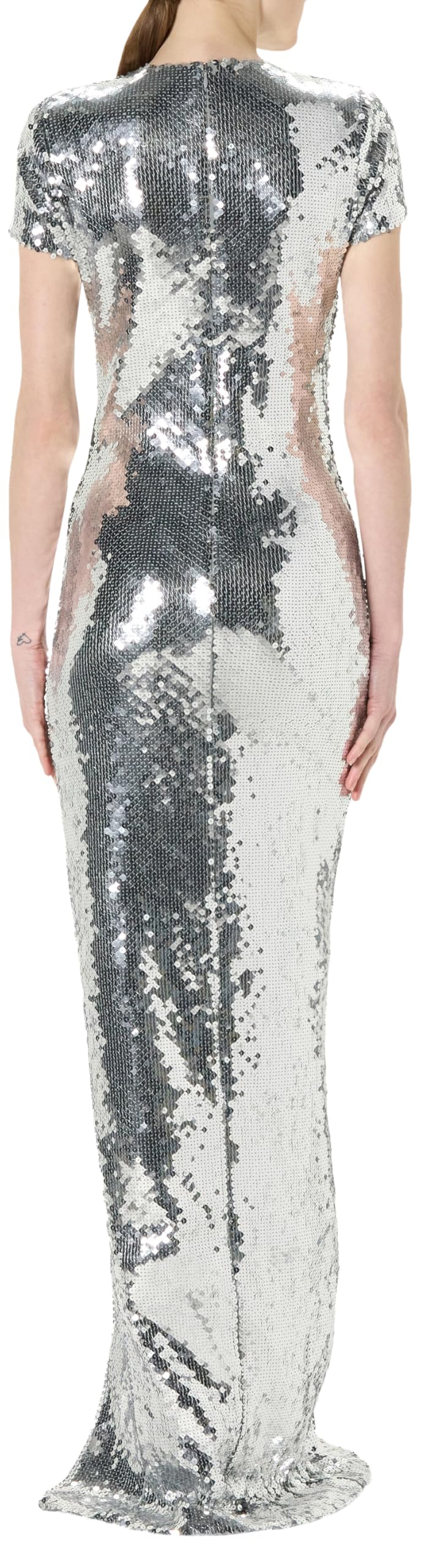 Sergio Hudson, Short Sleeve Sequin Gown, 8, Silver