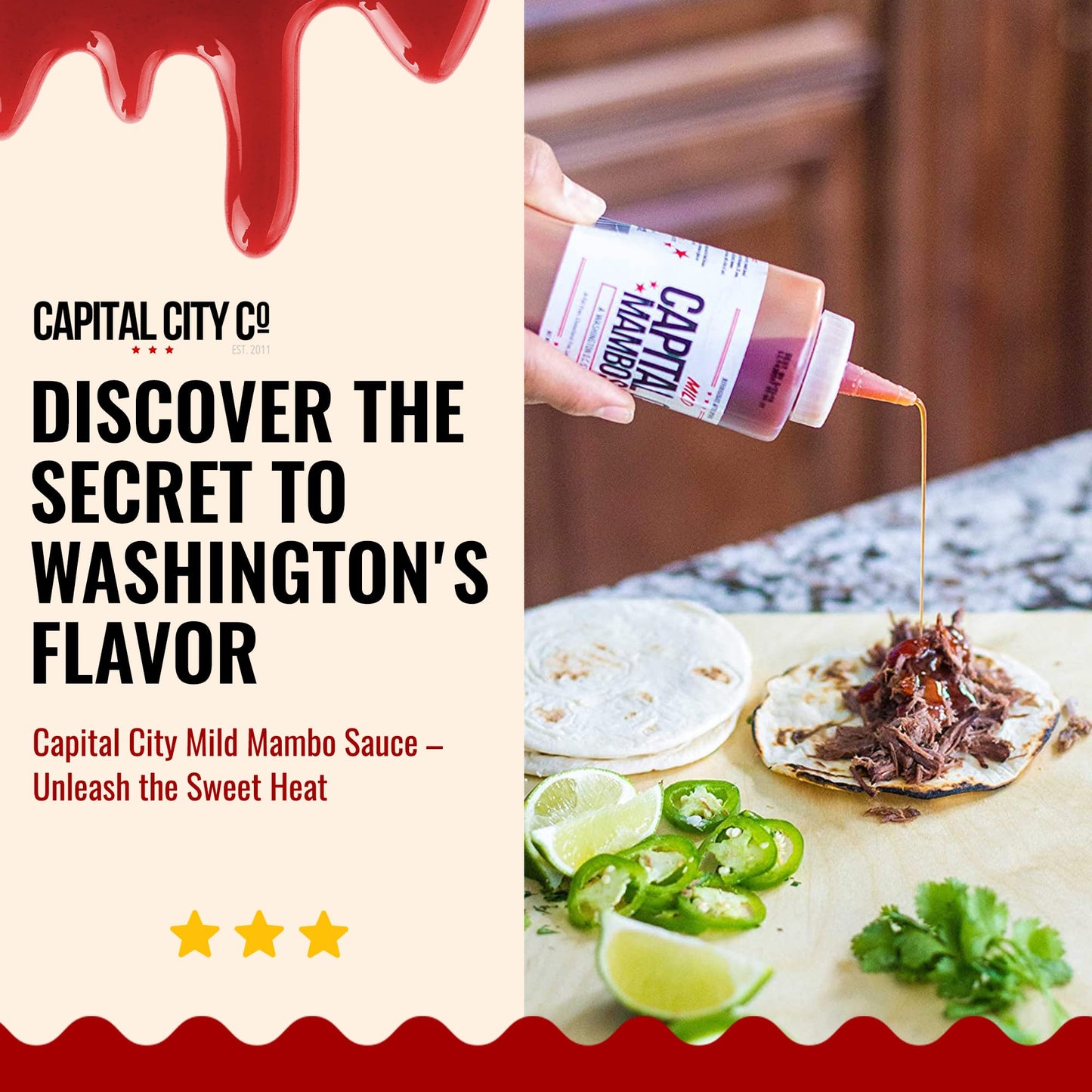 Capital City Mambo Sauce Sweet Hot 4 Pack, Washington DC Wing Sauces, Perfect Condiment for Wings Chicken Pork Beef Seafood Burgers Rice or Noodles, 12oz (2pk), 2oz (2pk)