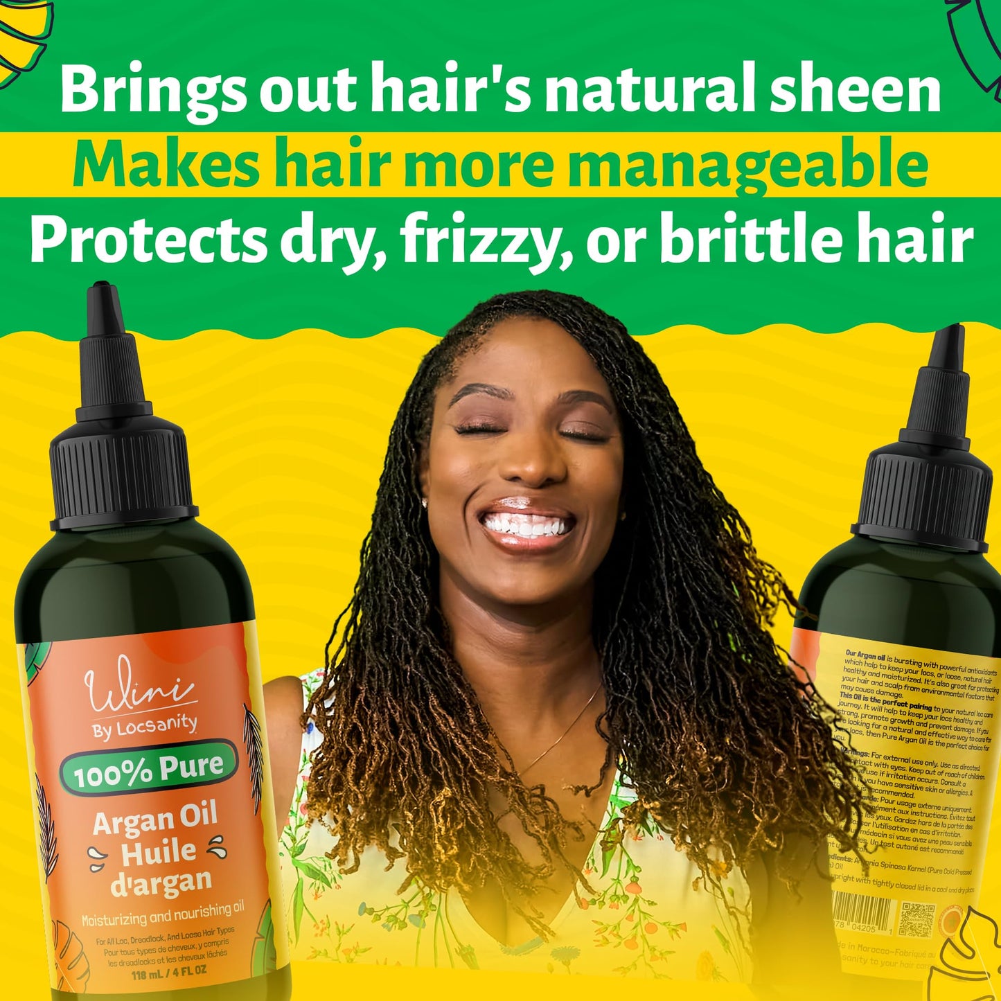 Locsanity Wini Pure Argan Hair and Body Oil, 100% Cold-Pressed, 4 Fl Oz