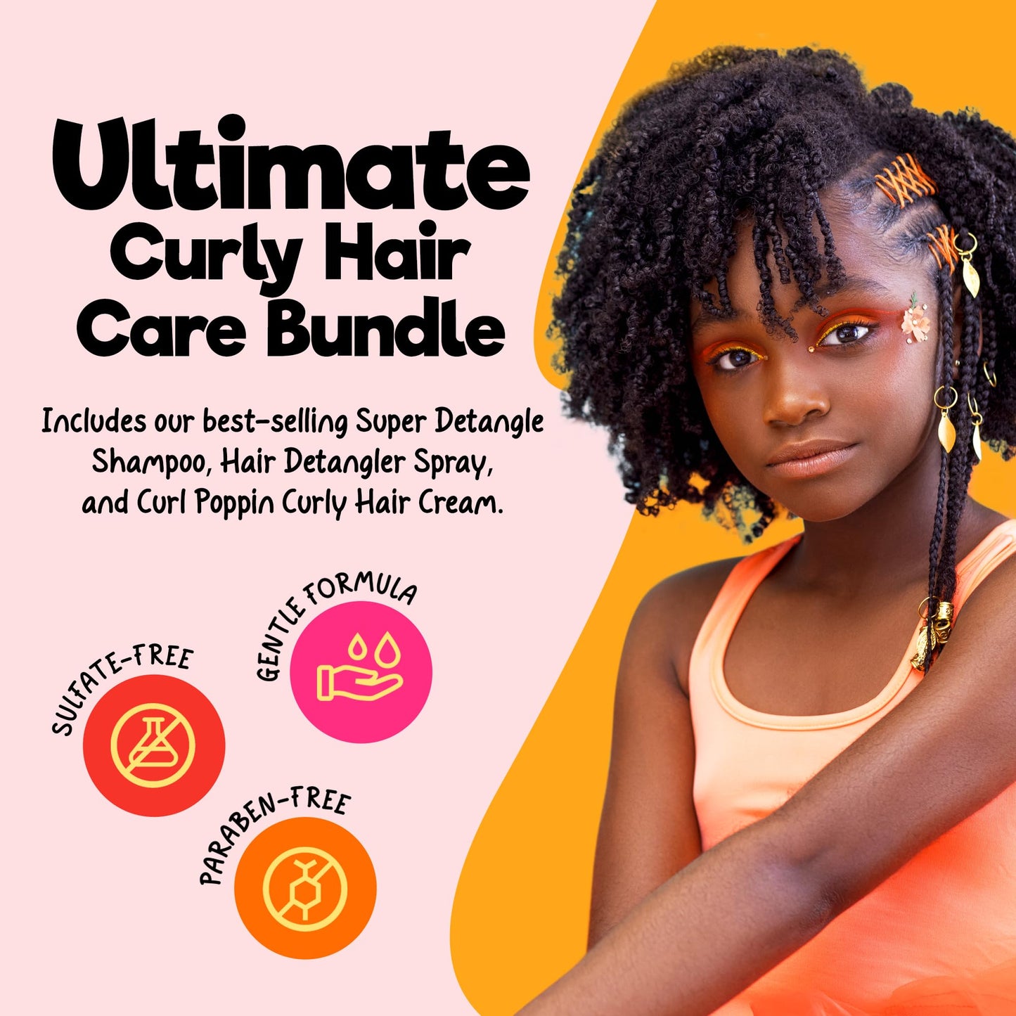 CurlyKids Family Size Bundle - Super Detangler Spray, Kids Shampoo, Curl Poppin Creme for Kids' Curly, Frizzy, & Wavy Hair | Sulfate & Paraben-Free Formula to Detangle