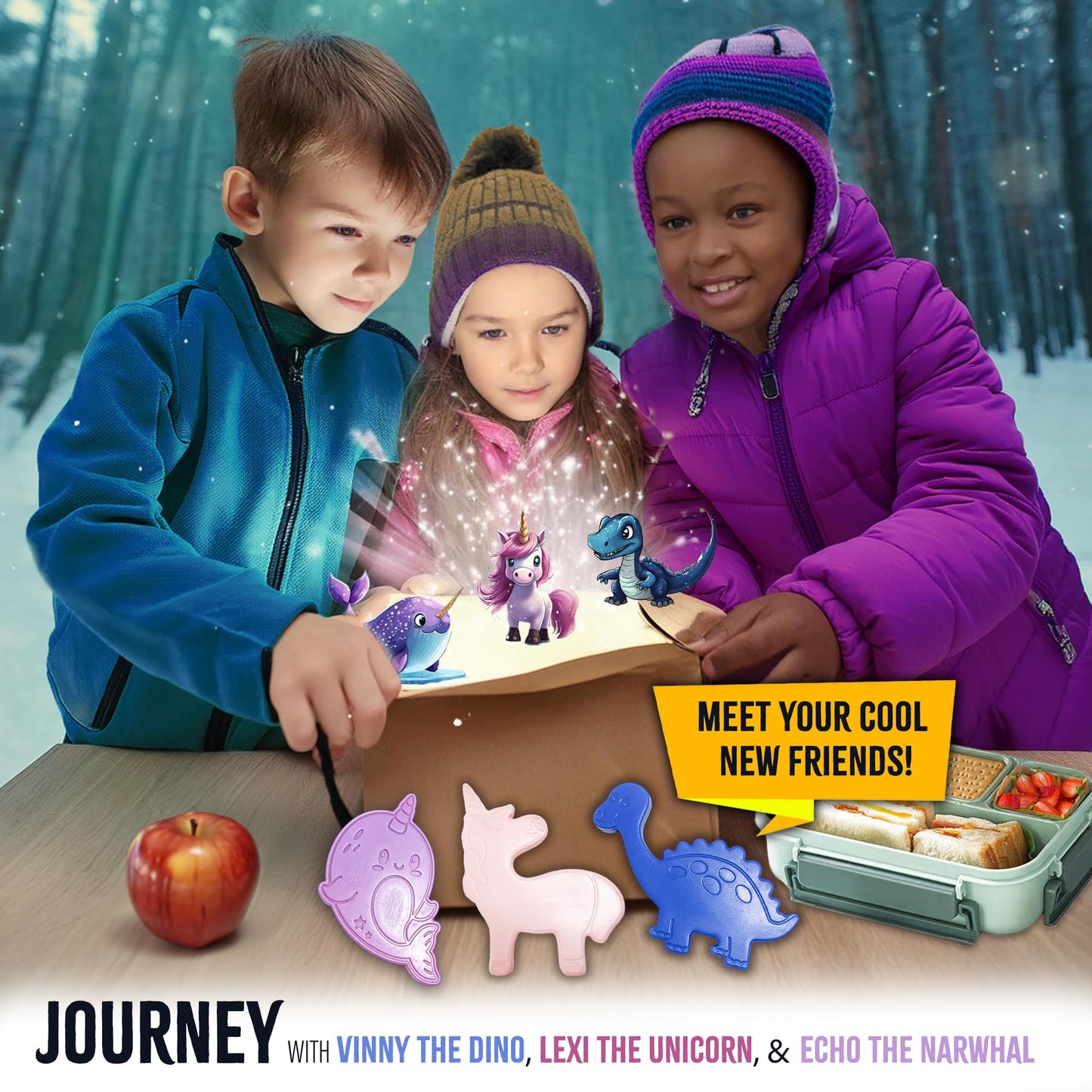 Kona Ice Pals Kids Ice Pack Lunch Box Size - Ice Packs for Lunch Boxes Kids, Lunch Box Ice Packs Reusable, Freezer Packs - Ice Pals Themed Shapes: Dinosaur, Unicorn, Narwhal - Multi-Colored - 6 Pack